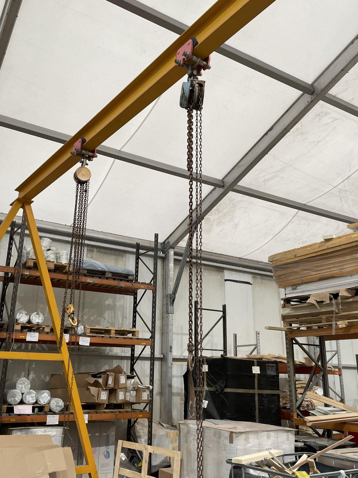 Mobile Steel A-Frame Gantry, c. 6.5M Width x 4.5M Height, with 2x Roller Chain Hoists - Image 3 of 8