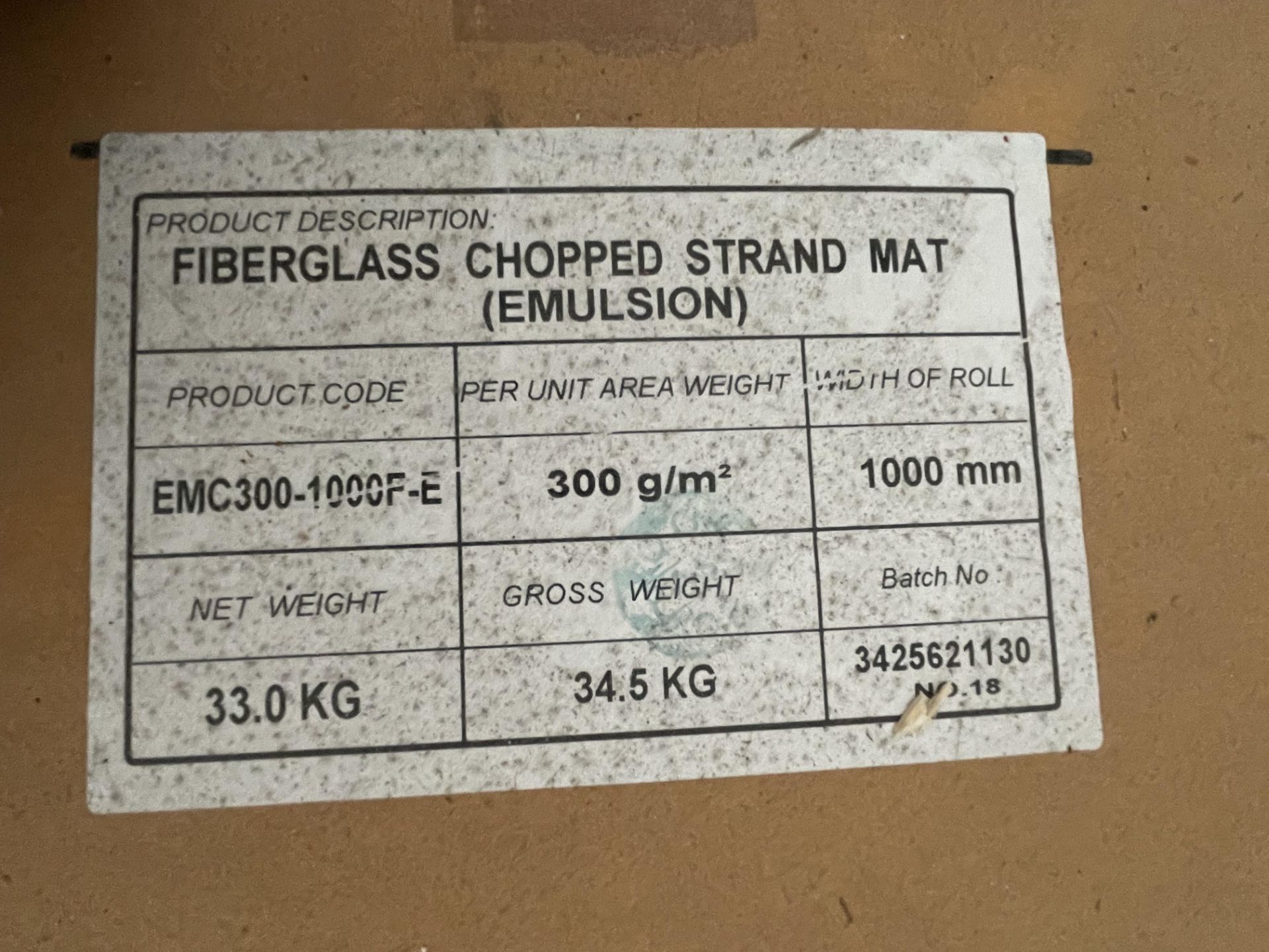 8x Rolls Jushi E6CRMC300-950-E20 300g/m2 950MM Glass Fiber Elmulsion Chopped Strand Mat, Date of - Image 3 of 3