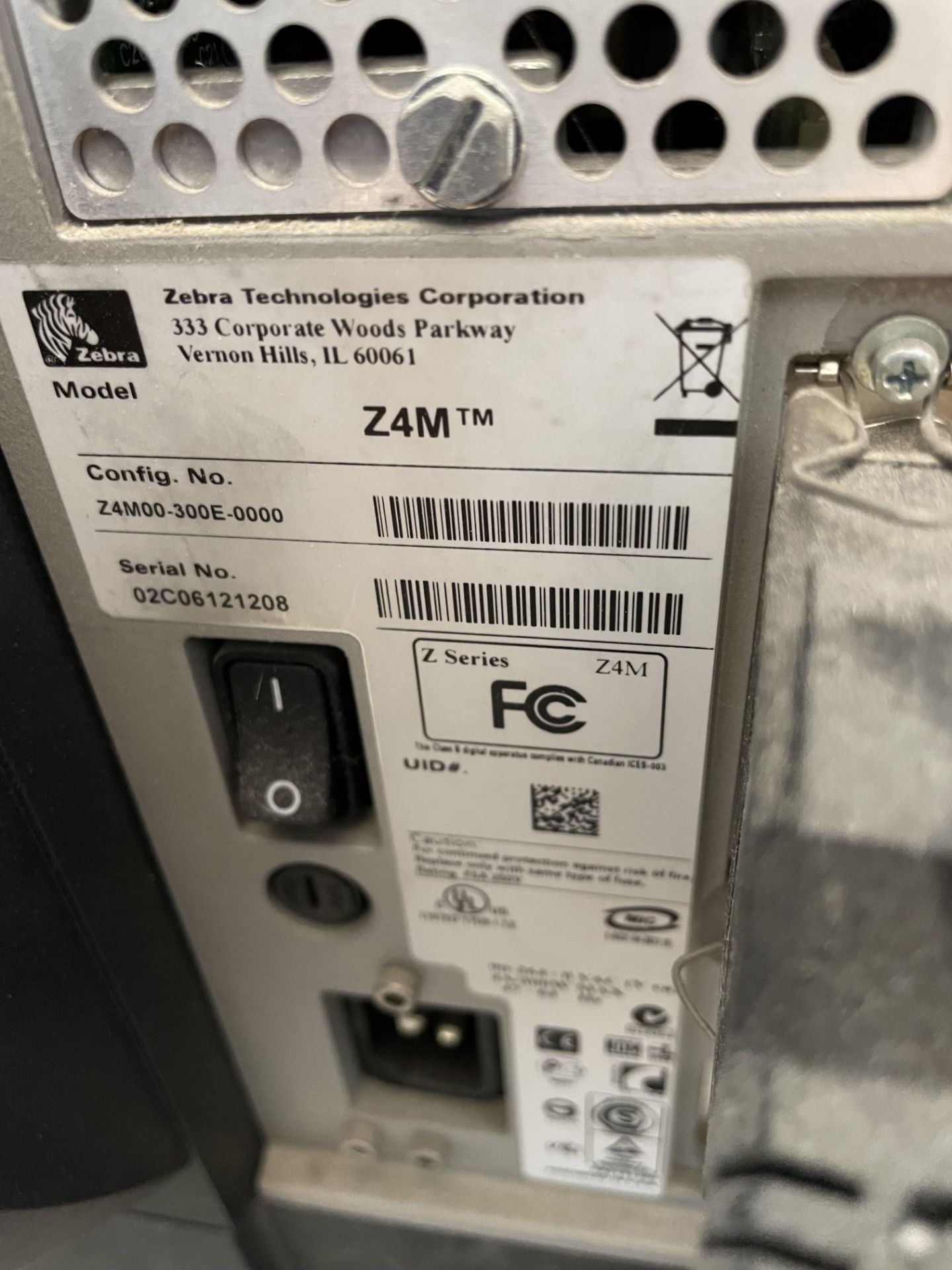 Zebra Model Z4M Label Printer S/No. 02C06121208 - Image 3 of 3