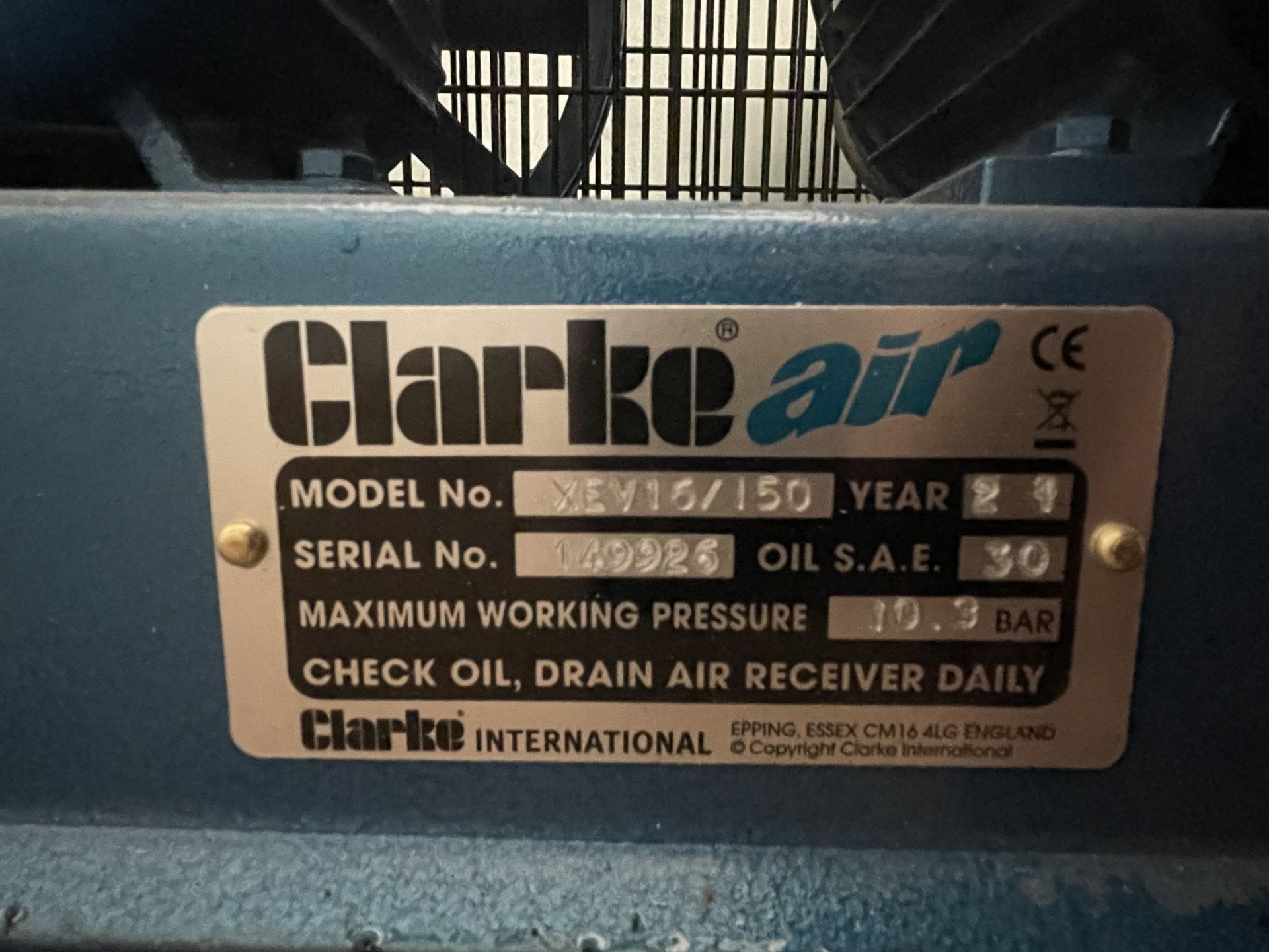 2021 Clarke Air Model XEV16/150 150L 3HP Air Compressor S/No.149926, 240v - Image 3 of 6