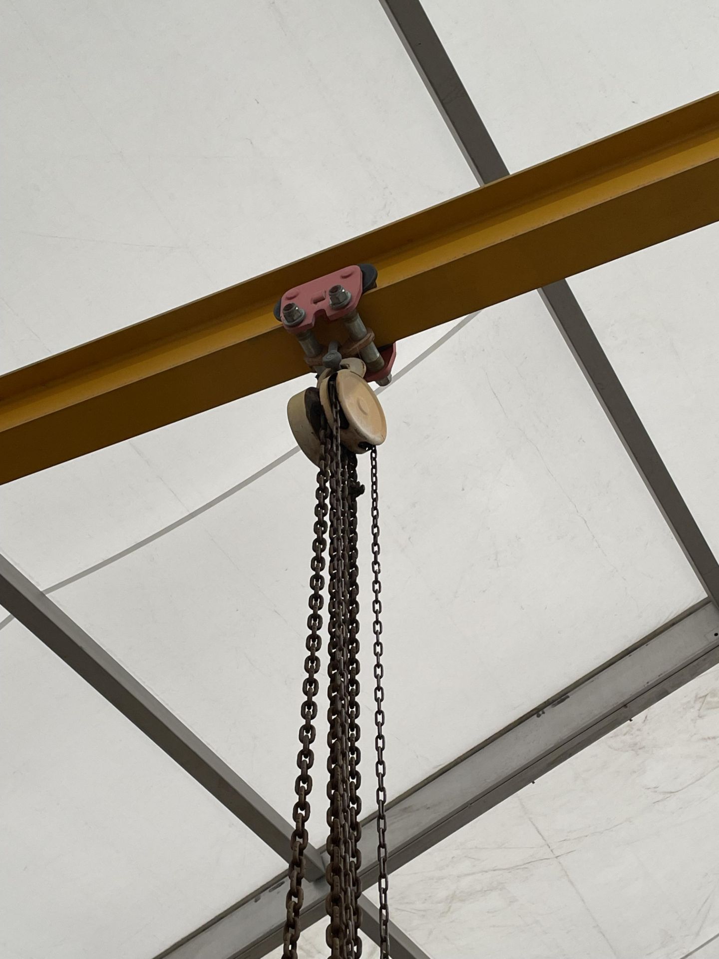 Mobile Steel A-Frame Gantry, c. 6.5M Width x 4.5M Height, with 2x Roller Chain Hoists - Image 7 of 8