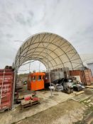 Kroftman Arch Shelter Canopy between two Containers, Measures c 9.5m Across x 12m Depth with an Apex
