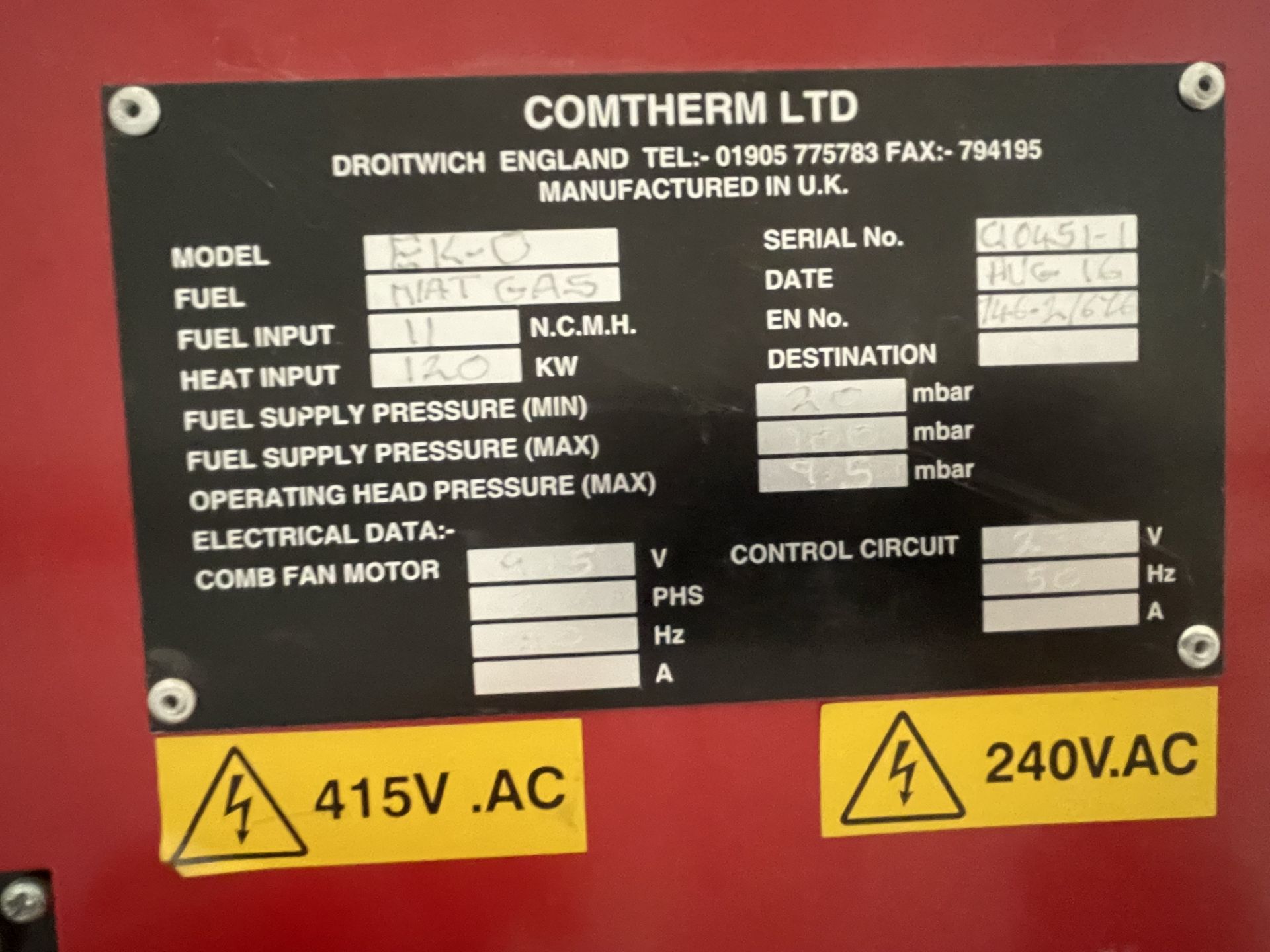 2017 Airflow Industrial Drying Oven, Measures 6200x2400X2300mm with 2016 Comtherm BK-O Natural Gas - Image 11 of 12