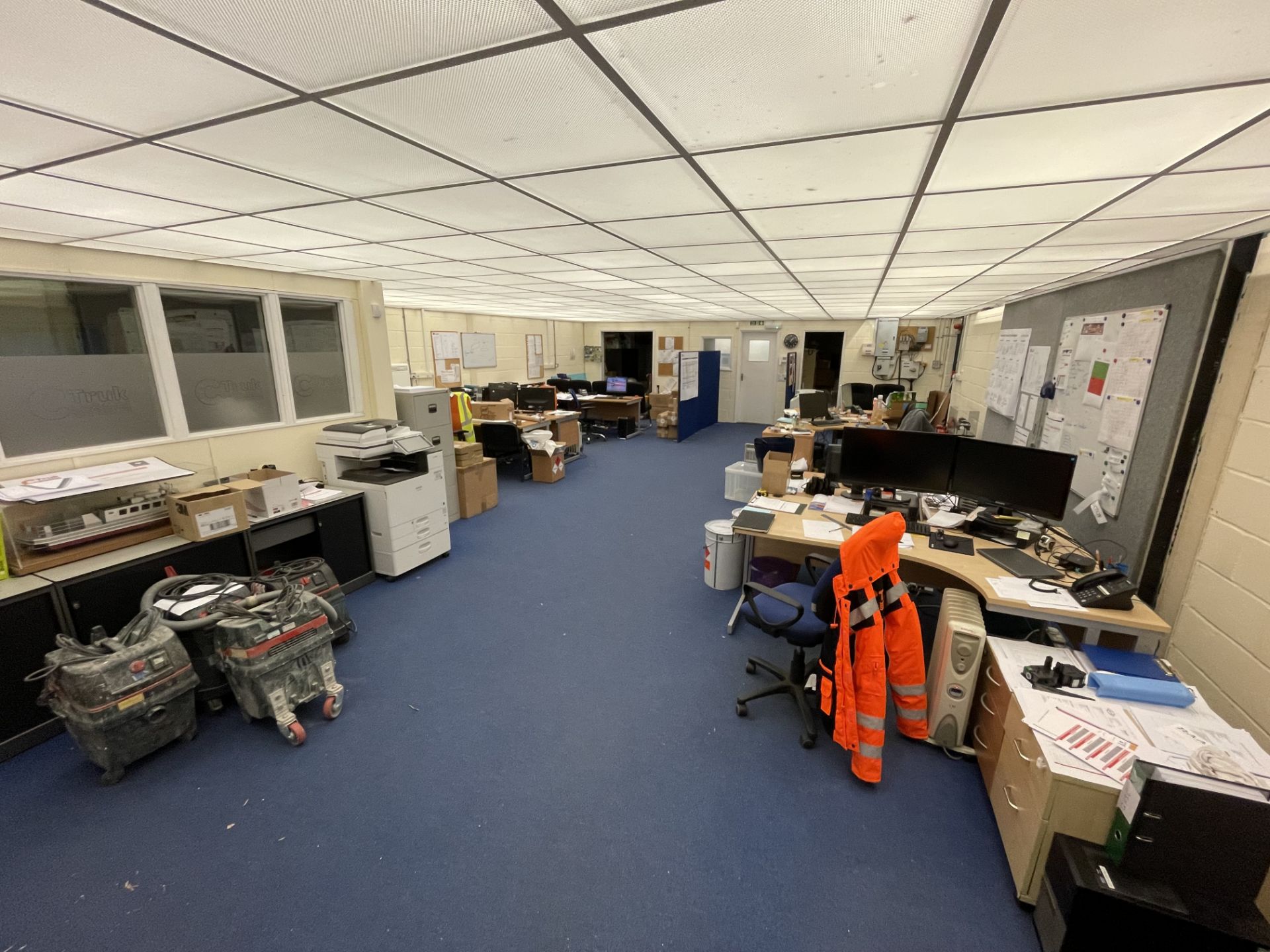 The Entire Furniture Contents of the Main Office to Include 9x Various Wooden Desks, 3x Pedestal