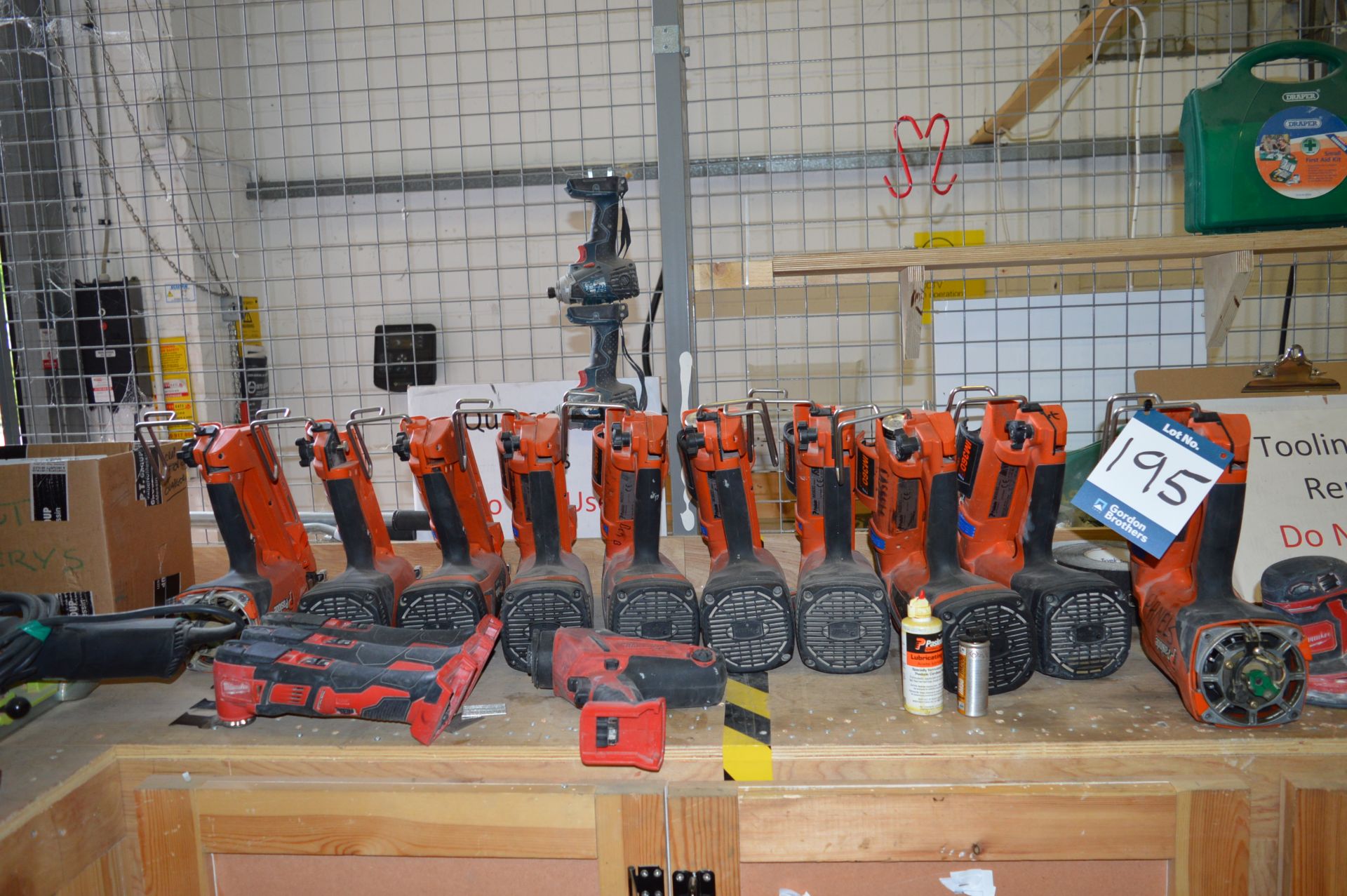 Quantity of Paslode, nail guns, 110v power tools and battery tools - all require attention (as