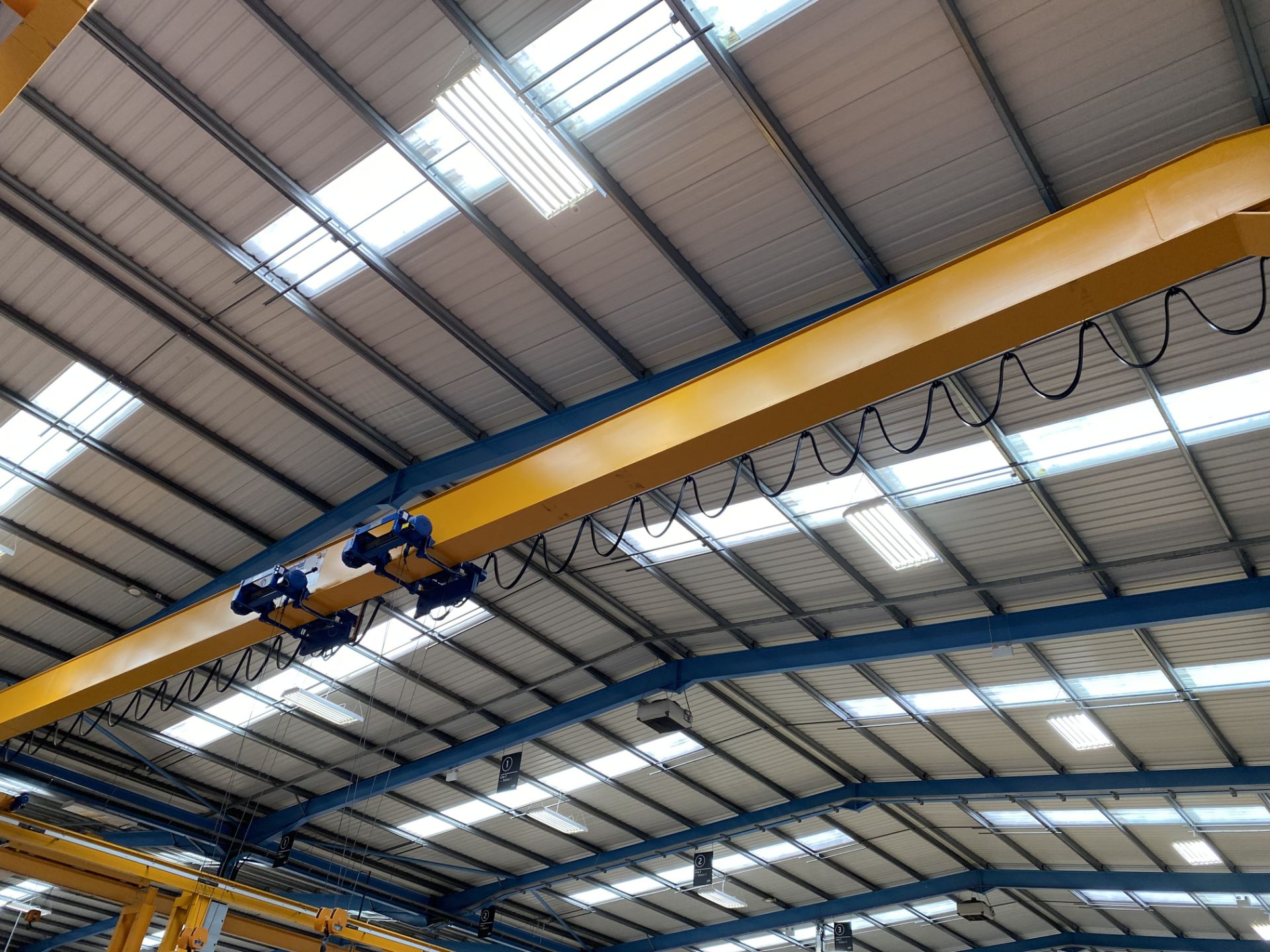 Industrial Cranes 5 tonne OET crane comprising 2No. 2.5 tonne wire rope hoists, remote control