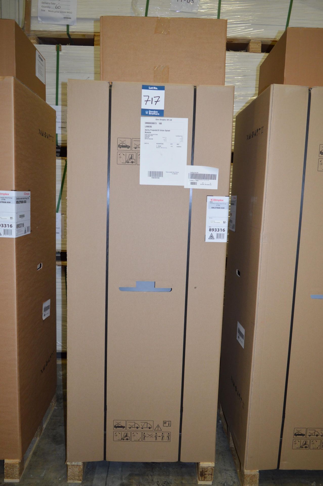 Dimplex, sanitary water heat pump, 270L, Model EDL270UK-630, Serial No. 893316-220255369 (packaged)