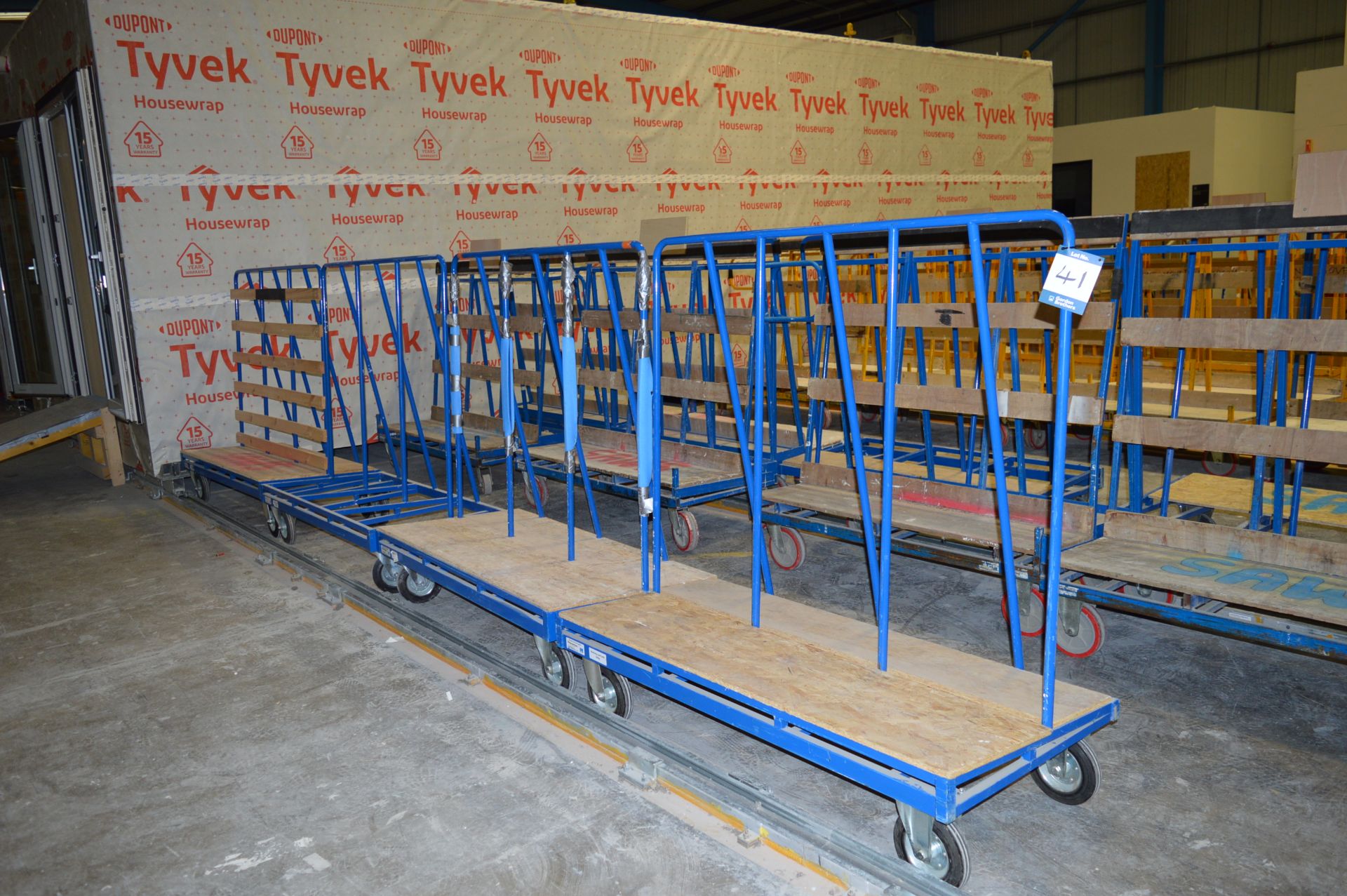 4x (no.) single sided workshop trolleys, each 1500mm x 700mm x 1500mm high