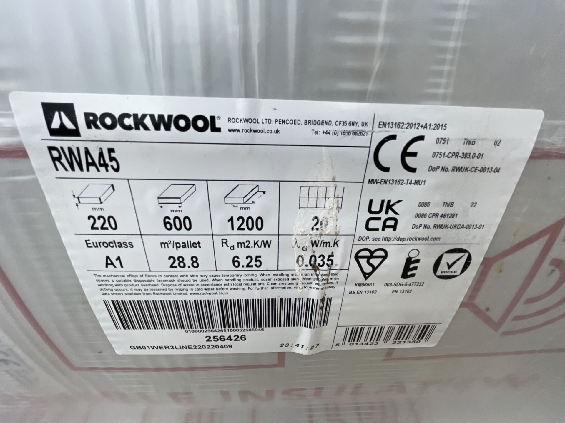 7x Pallets of Rockwool RWA45 220x600x1200mm 1.44M2/Pack Insulation - Image 3 of 4