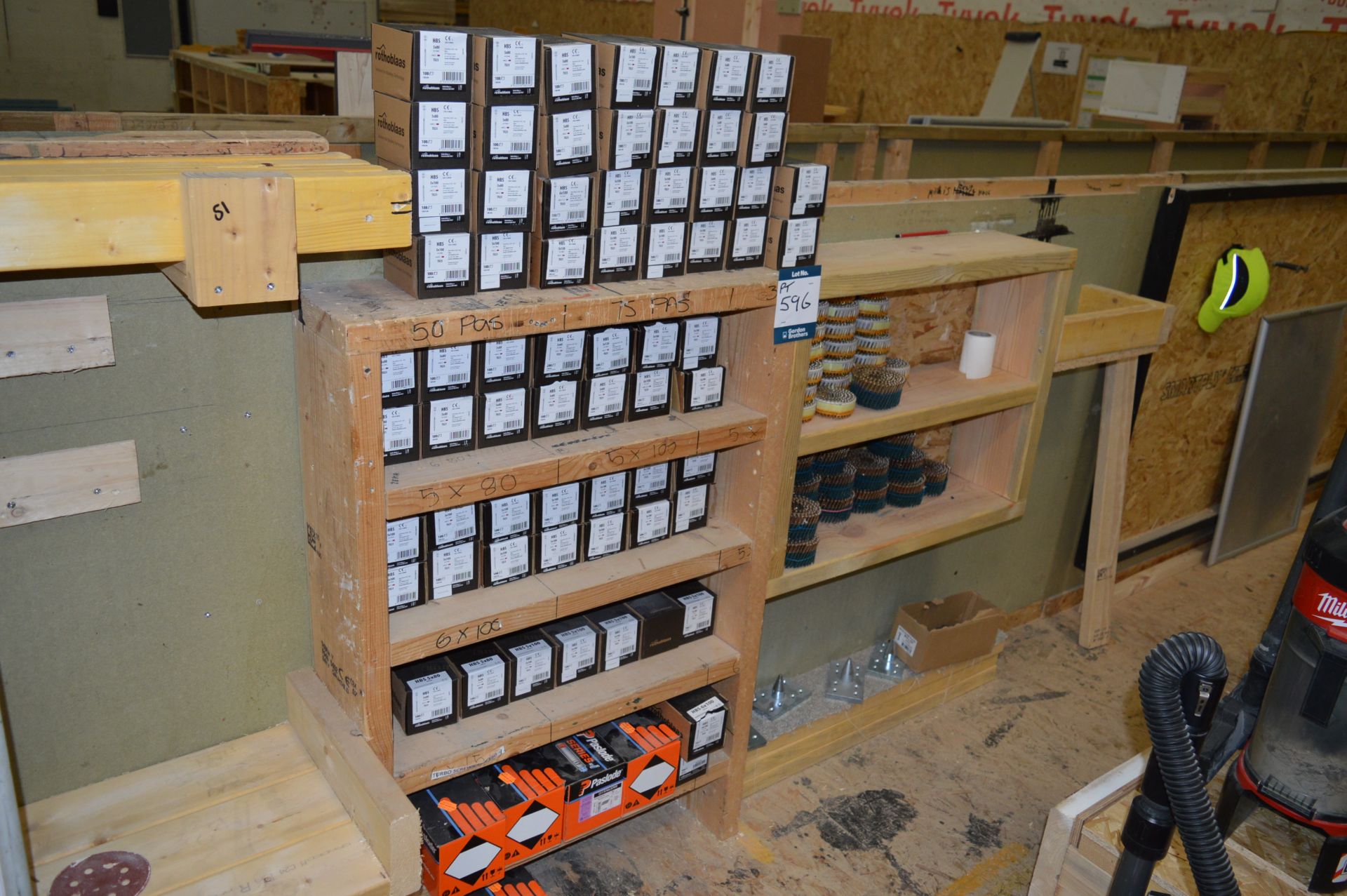 Large quantity of wood screws, nail screws, staples, sealer, etc., as lotted - Image 6 of 6