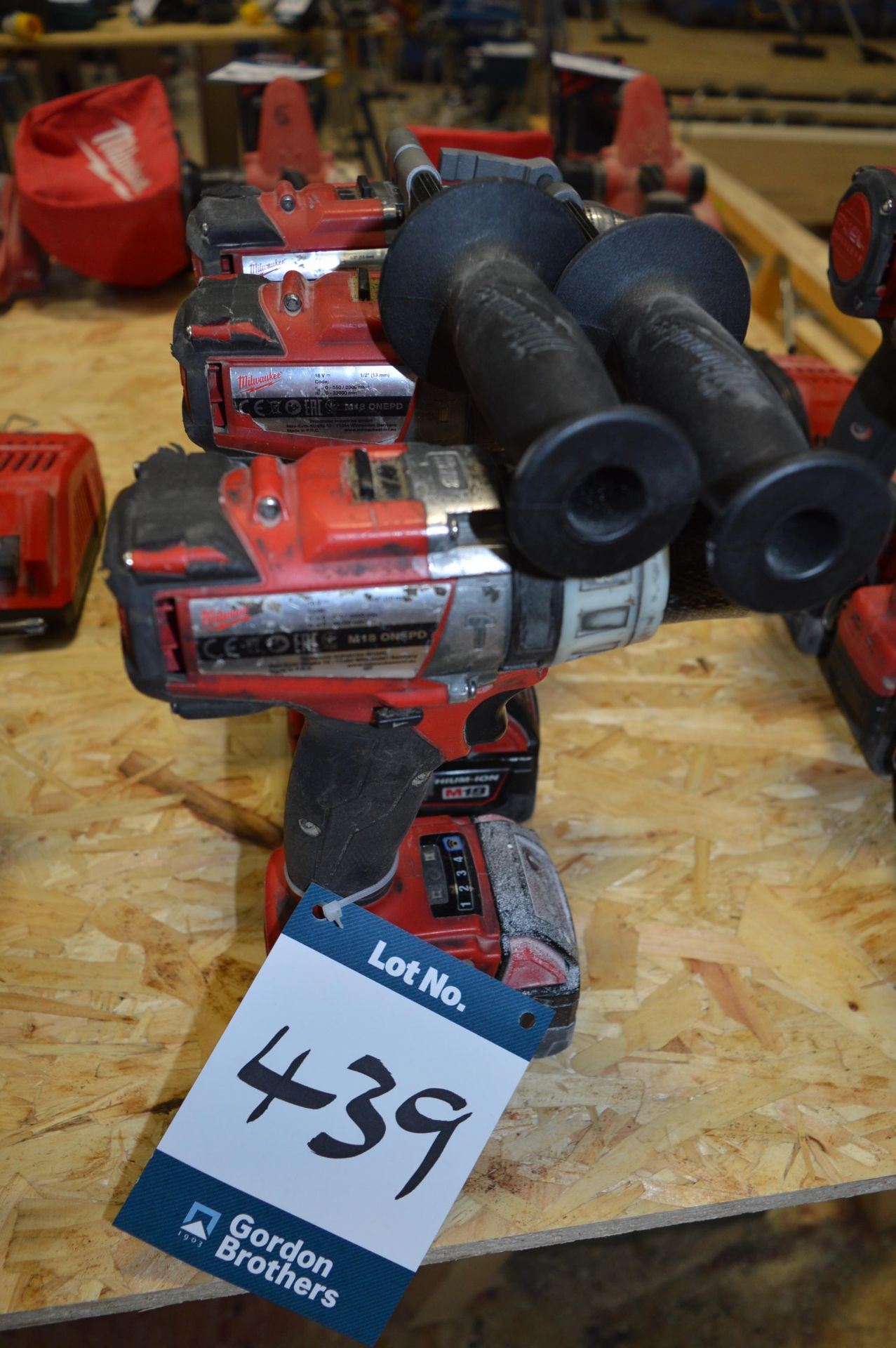 3x (no.) various Milwaukee, 18v drills each with battery and one charger