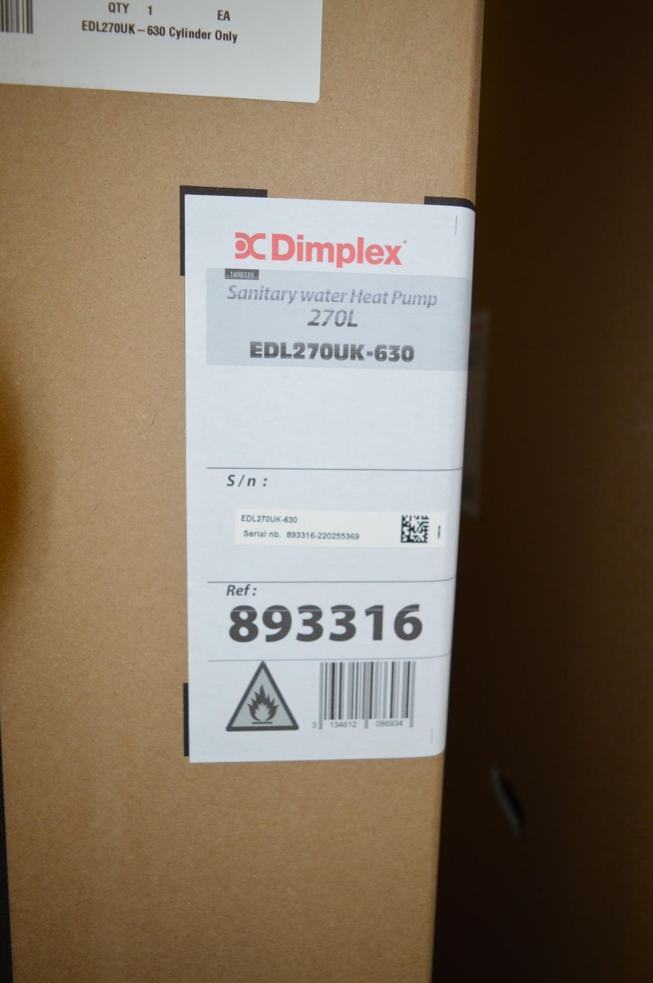 Dimplex, sanitary water heat pump, 270L, Model EDL270UK-630, Serial No. 893316-220255369 (packaged) - Image 2 of 2