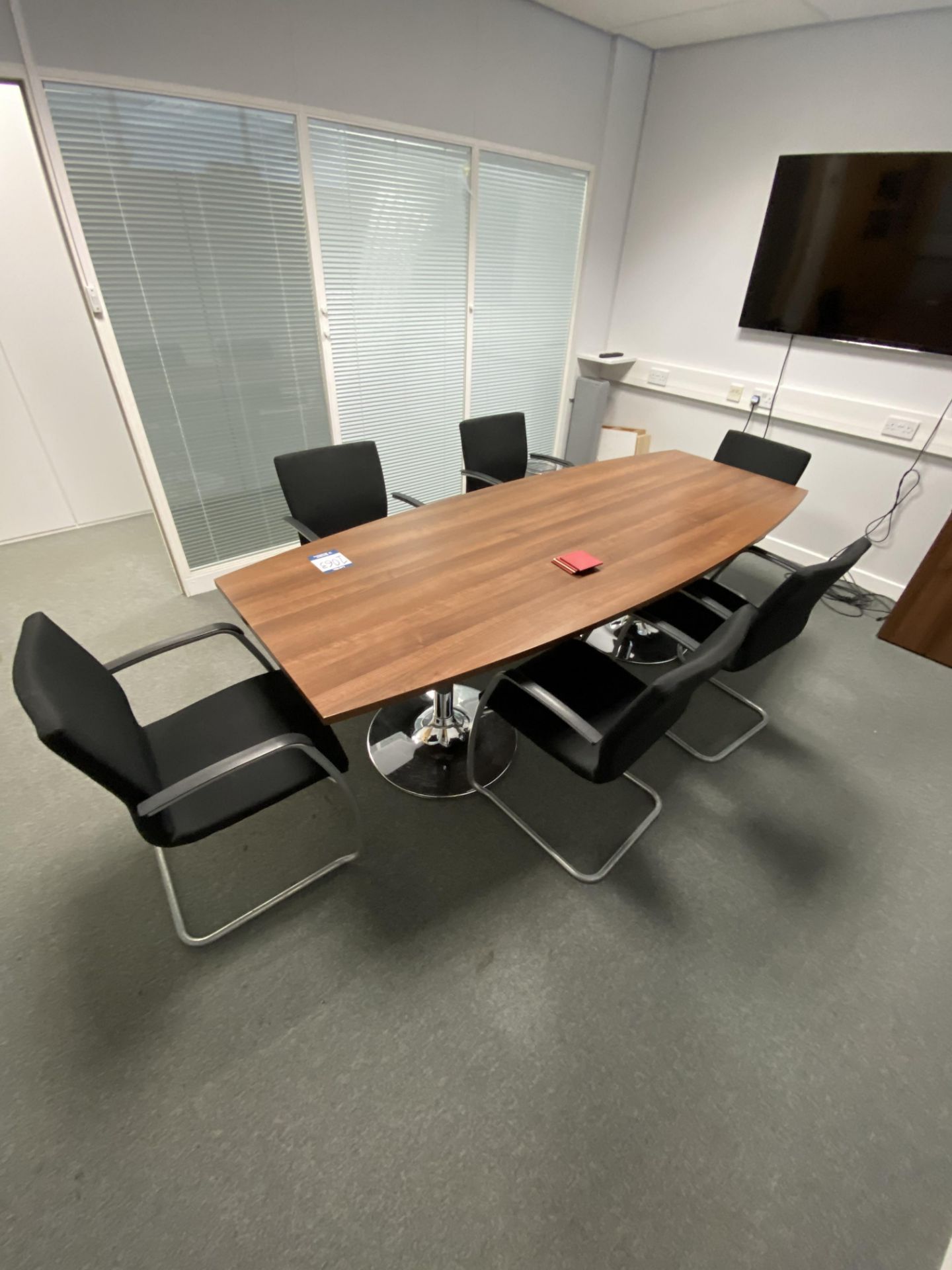 Lot comprisng: walnut veneer meeting table, six chairs & matching two door cupboard - Image 2 of 3