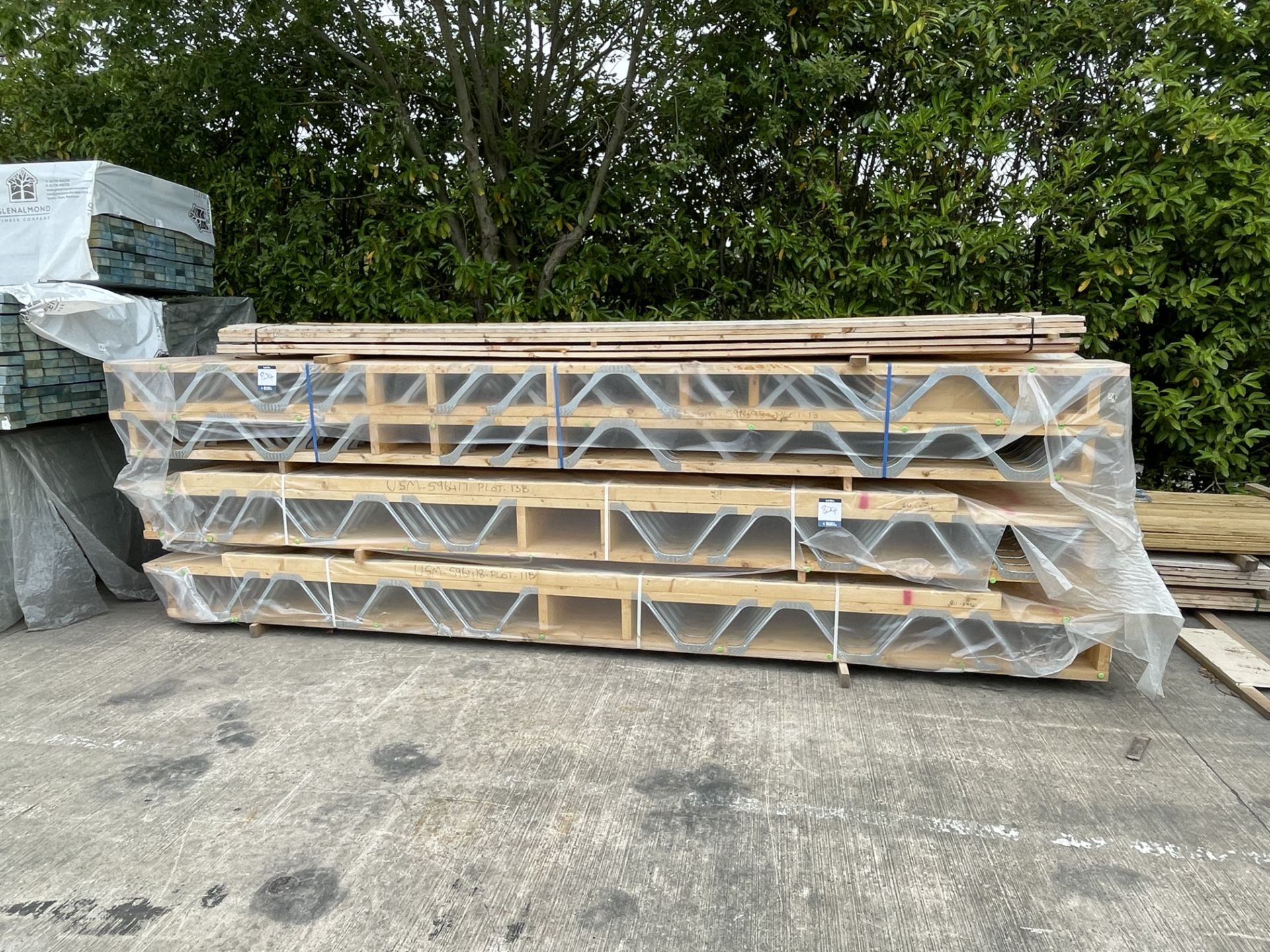 Large Quantity of Various Size Bracketed Timber Truss Beams - Image 9 of 11