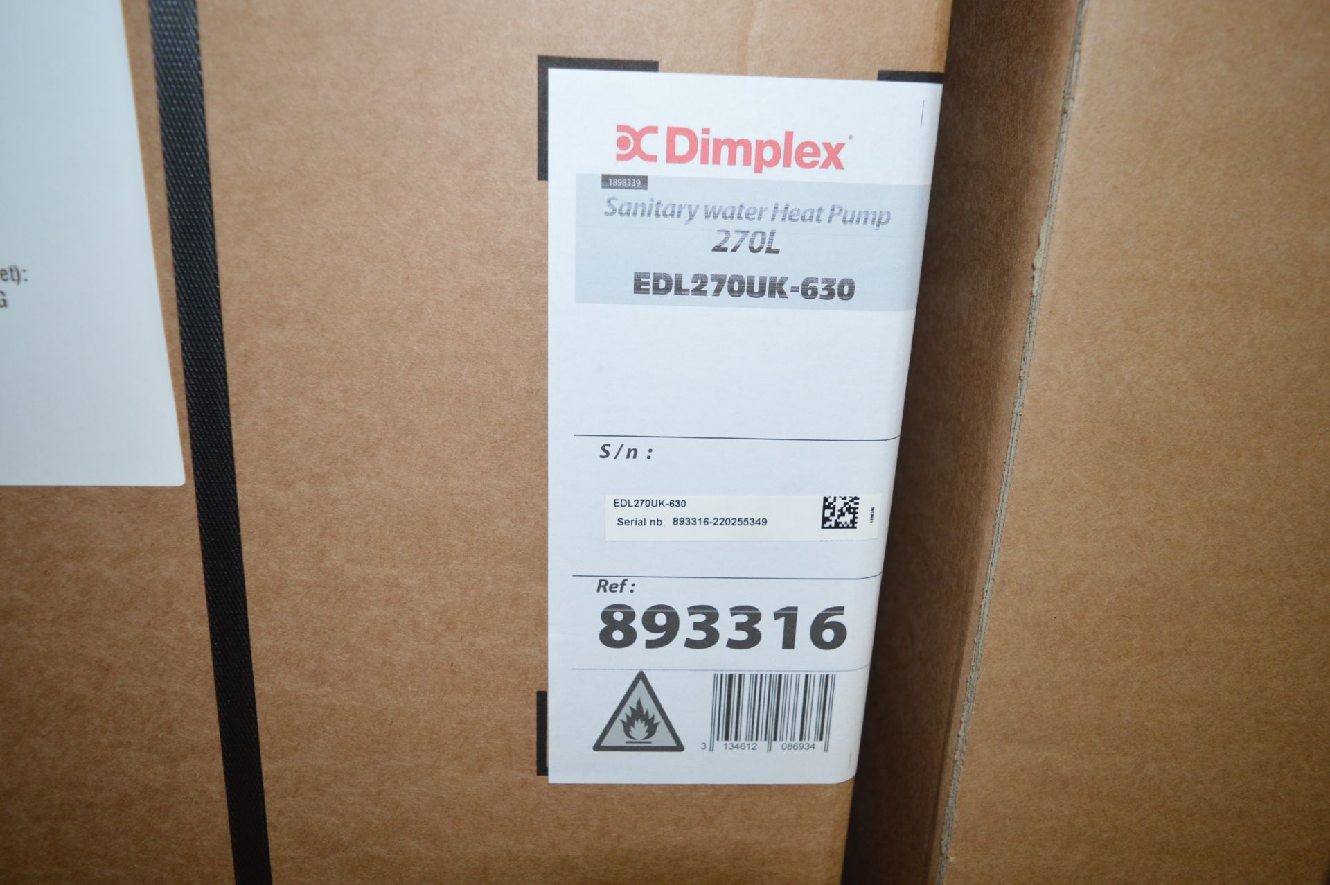 Dimplex, sanitary heat pump, Model EDL270UK-630, 270L, Serial No. 893316-220255349 (boxed) - Image 2 of 2