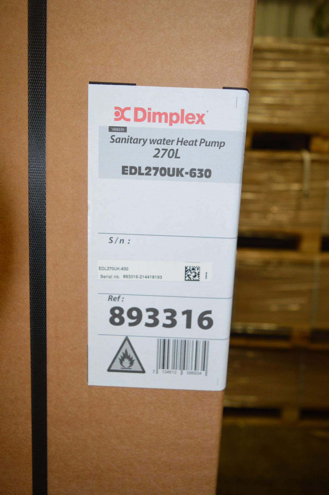 Dimplex, sanitary water heat pump, 270L, Model EDL270UK-630, Serial No. 893316-214418193 (packaged) - Image 2 of 2