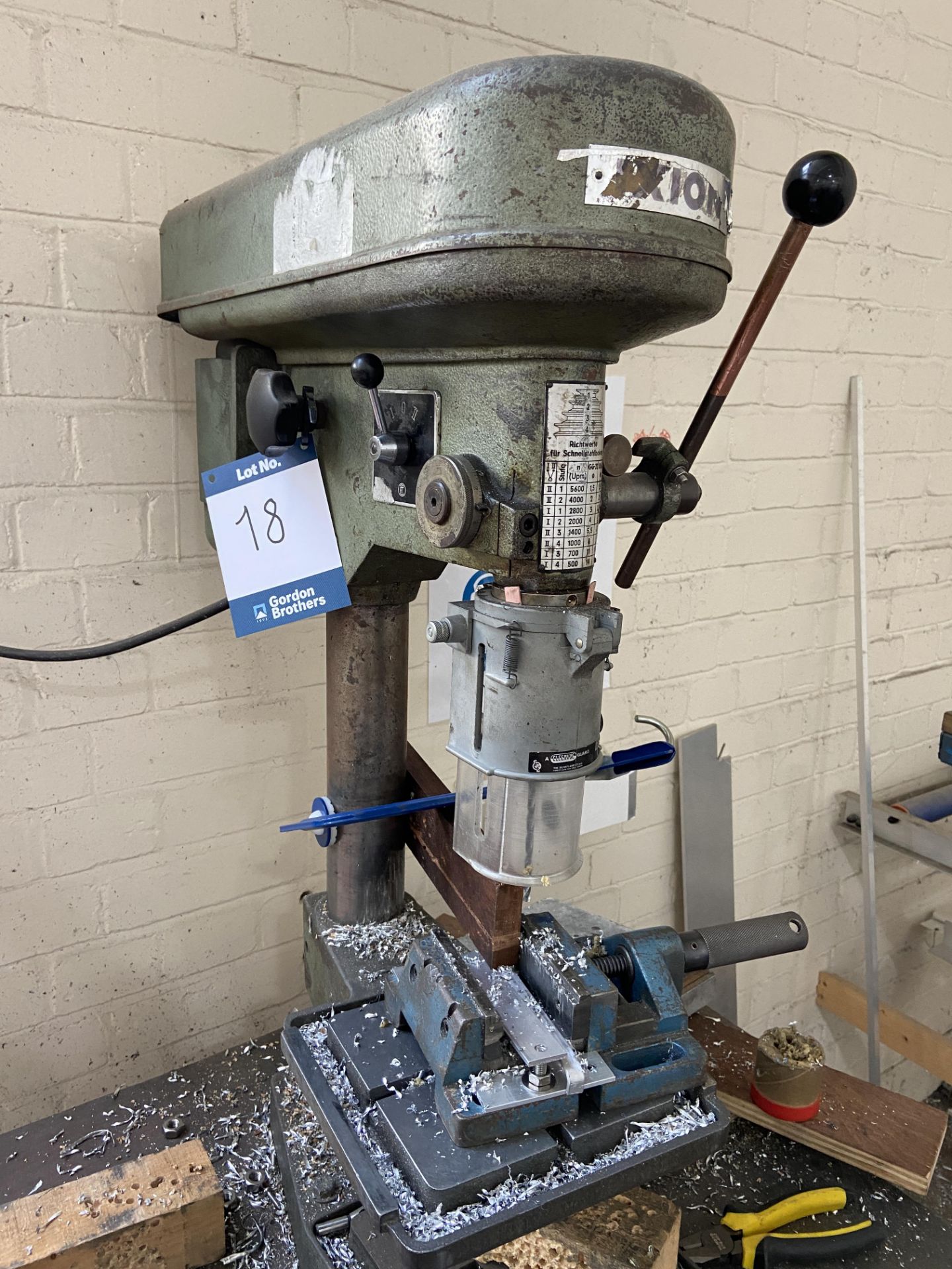 Axion pedestal drill press, Model: BST13, Serial No: 44043 (1974) with machine vice