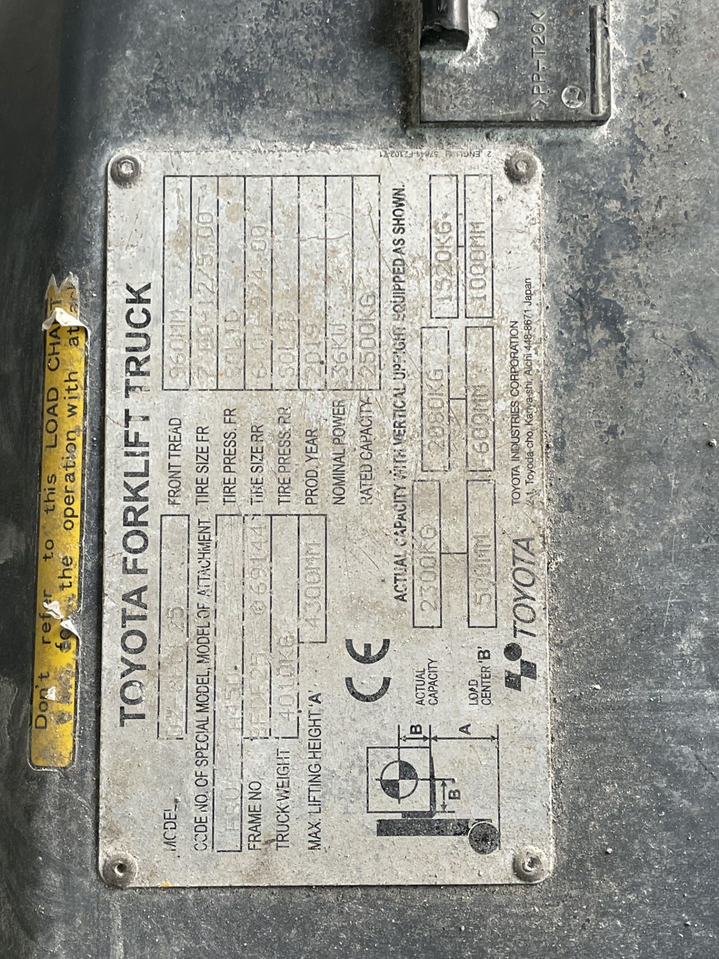 Toyota, Tonero 25 Type 02-8FDF25, diesel counter balance forklift, Serial No. 69144 (2019), Last - Image 9 of 14