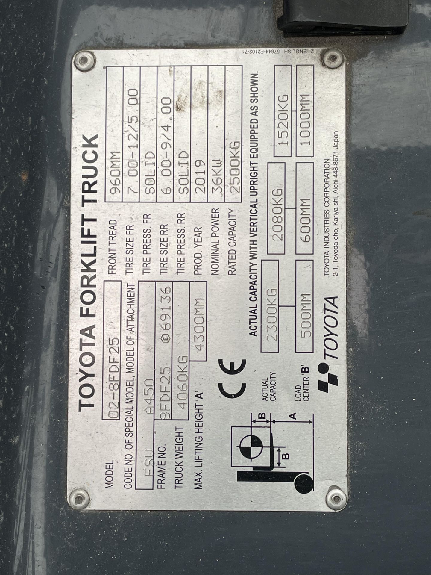 Toyota, Tonero 25 Type 02-8FDF25, diesel counter balance forklift, Serial No. 69136 (2019), Last - Image 10 of 13