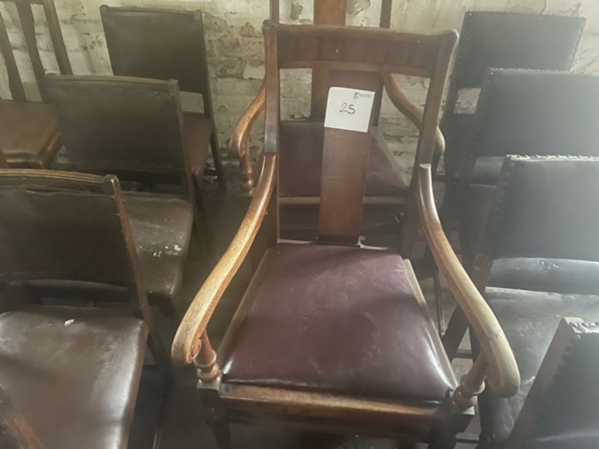 OAK & LEATHER CARVER CHAIRS (2)