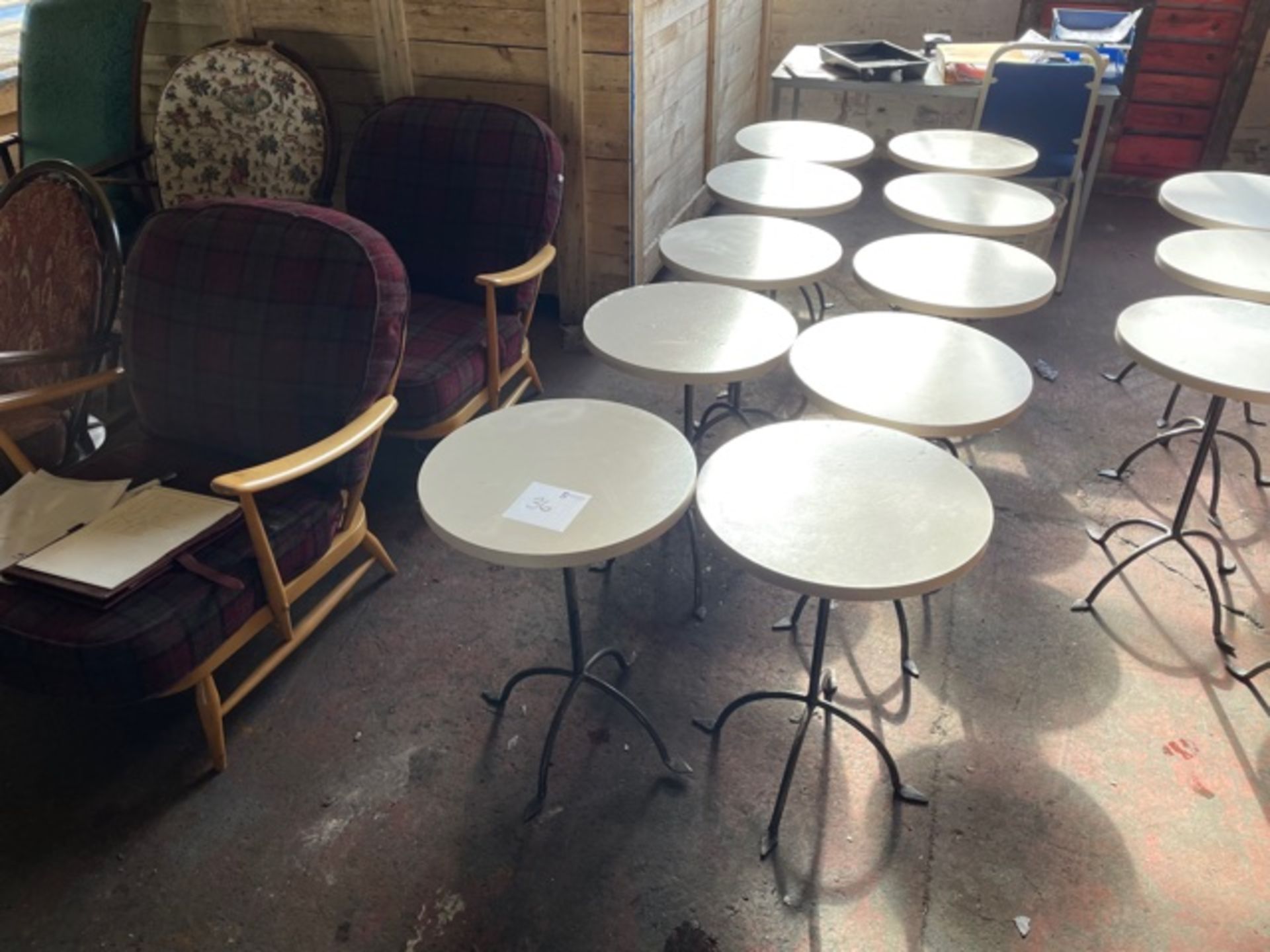 SET OF SMALL WHITE TABLES (10)