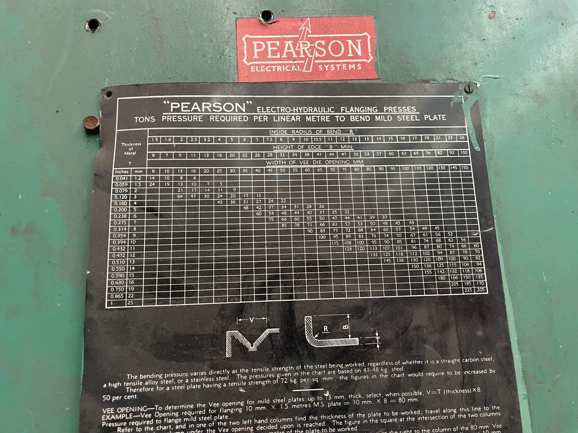 Pearsons Brake Press- Machine No 5935- Capacity 3734mm 254 MT- With top and bottom tool - Image 5 of 5