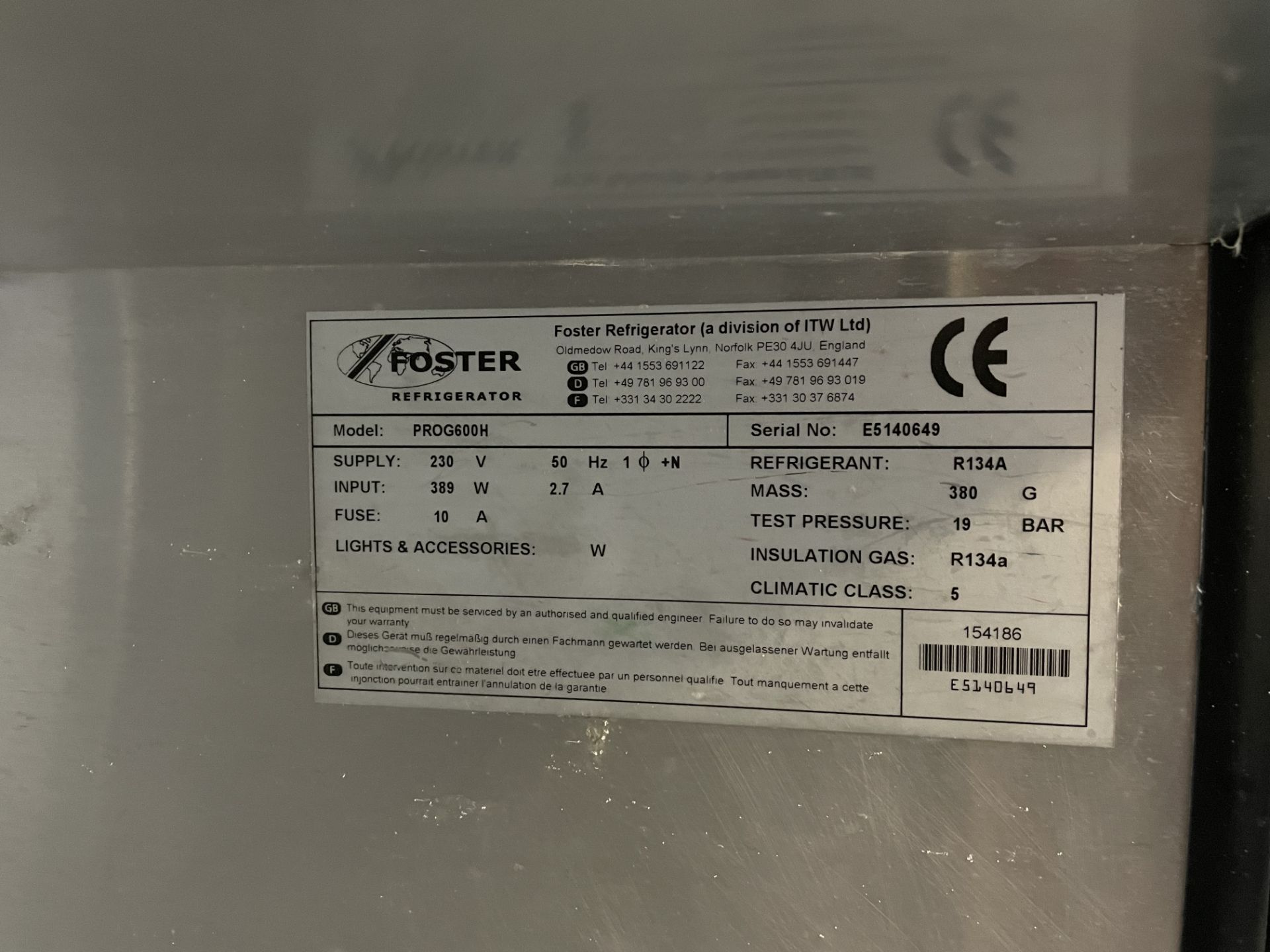 FOSTER COMMERCIAL REFRIGERATOR (700 x 800 x 2100) - Image 3 of 3