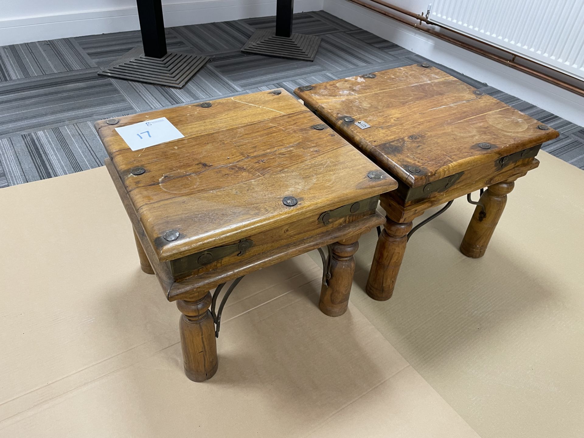 PAIR OF ANTIQUE LOOK SIDE TABLES 450 x 450