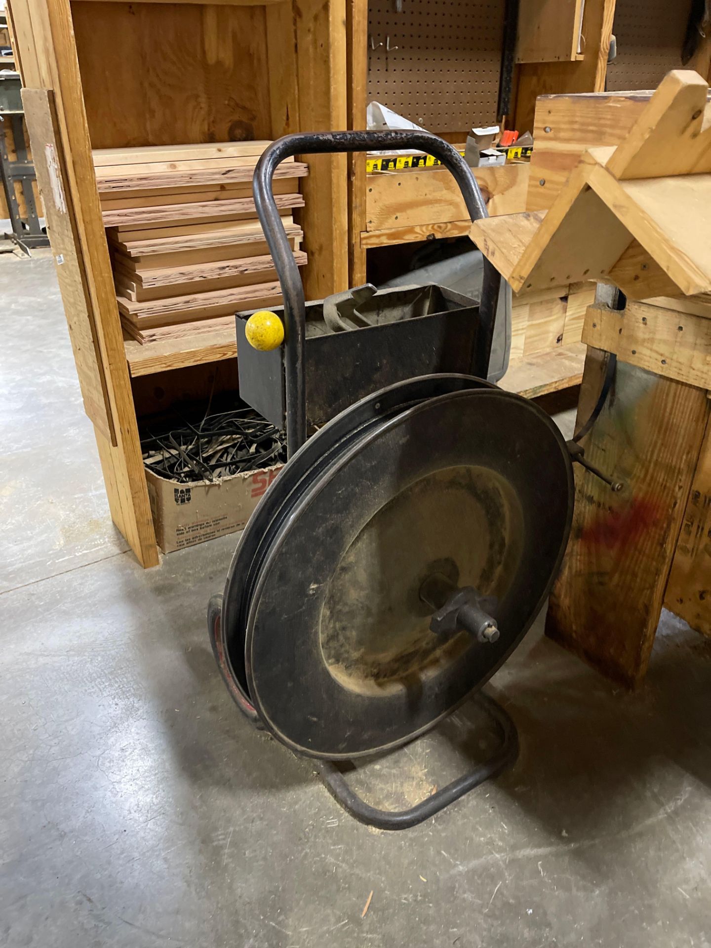 Wood Work Bench Strapping Station w/ Strapping Cart, Wood Crate and Contents - Image 6 of 6