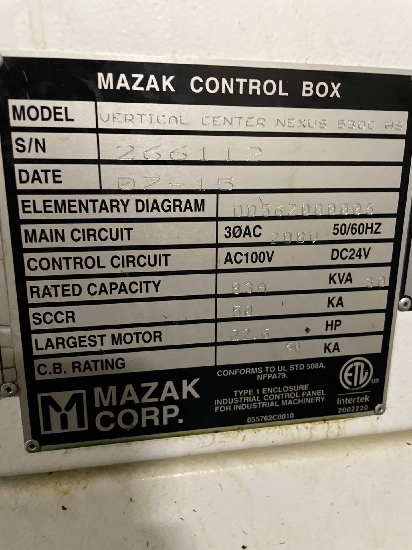 Mazak Vertical Center Nexus 530C-II HS High Speed Mill (4-Axis) - Image 25 of 31