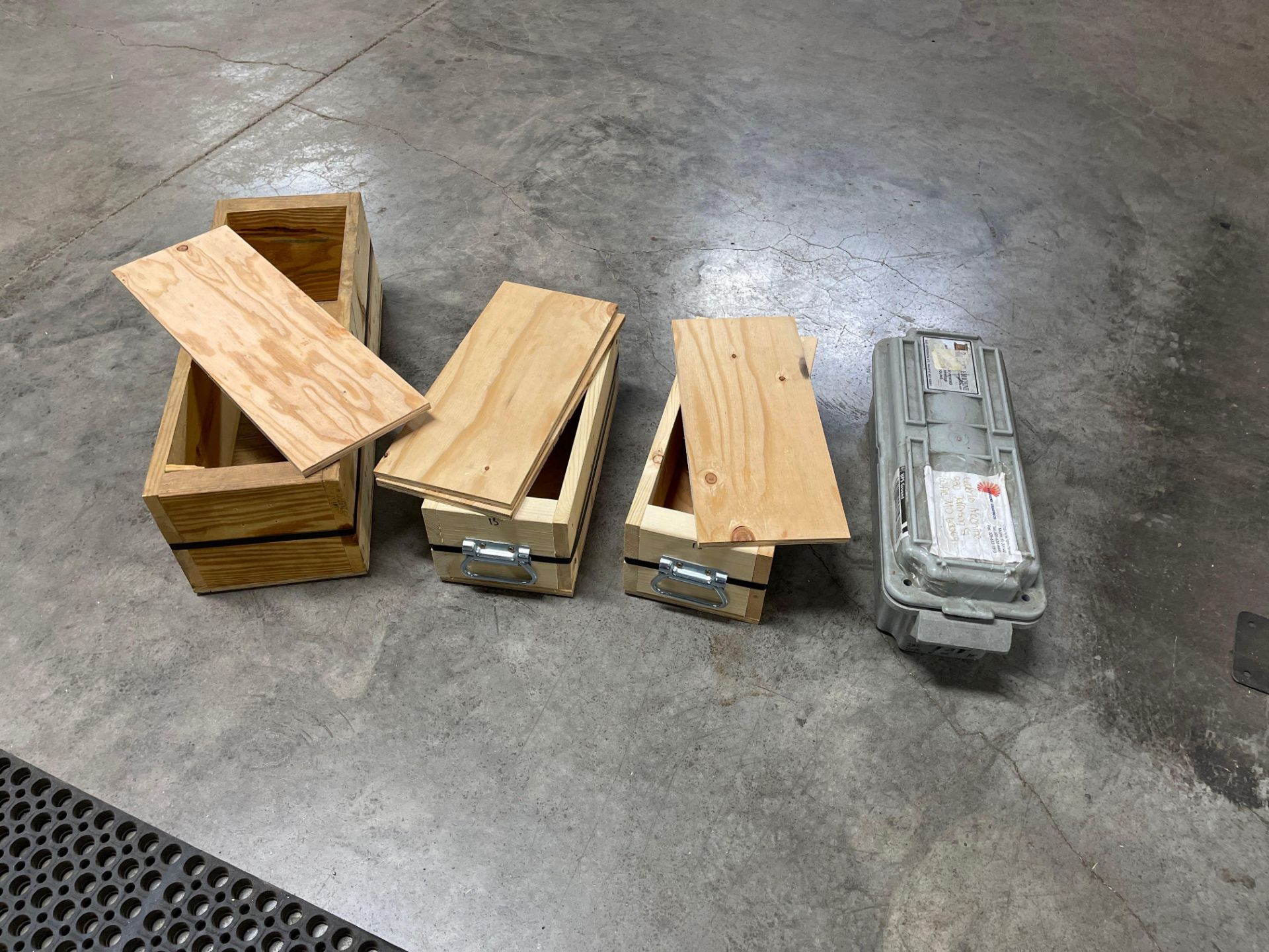 (3) Wood Crates and (1) Plastic Crate