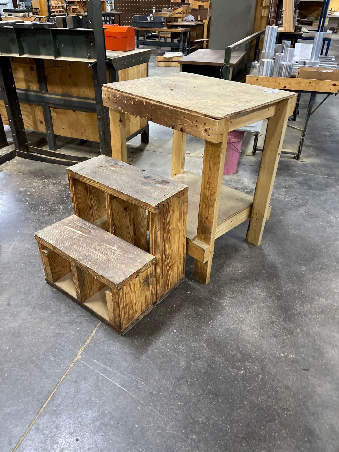 2-Tier Wood Work Bench w/ 2-step Stool - Image 4 of 4