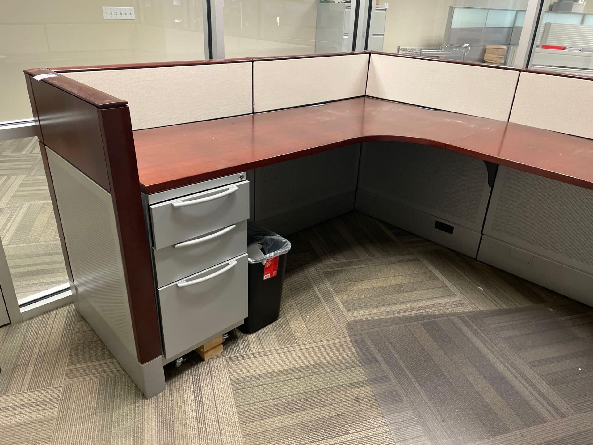 U-Shaped Laminate Desk w/ (1) 3-Drawer Box Filing Cabinet and 6-Drawer Cabinet - Image 3 of 3