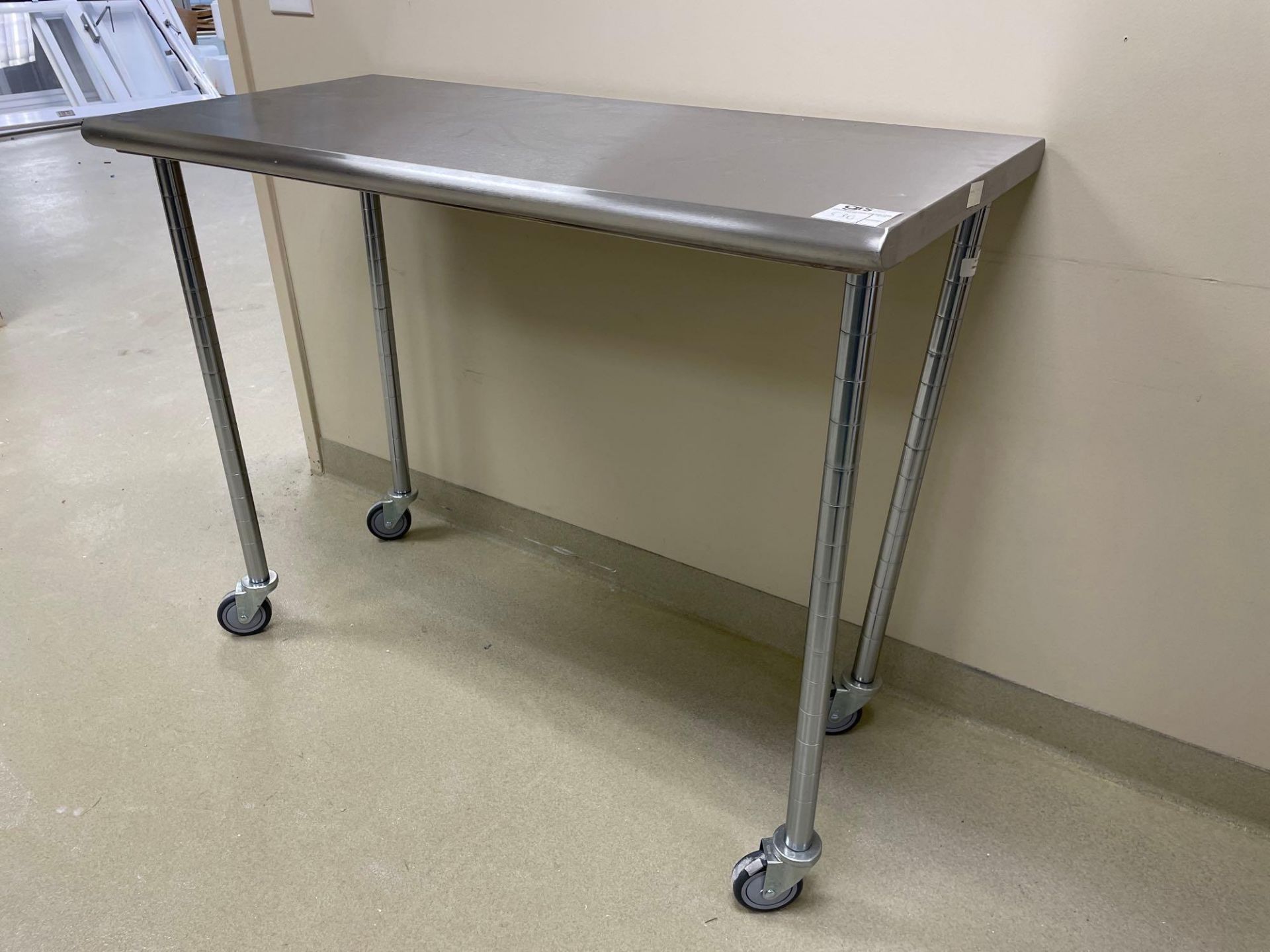 Stainless Top Table w/ Wire Shelf Legs on Casters - Image 2 of 3