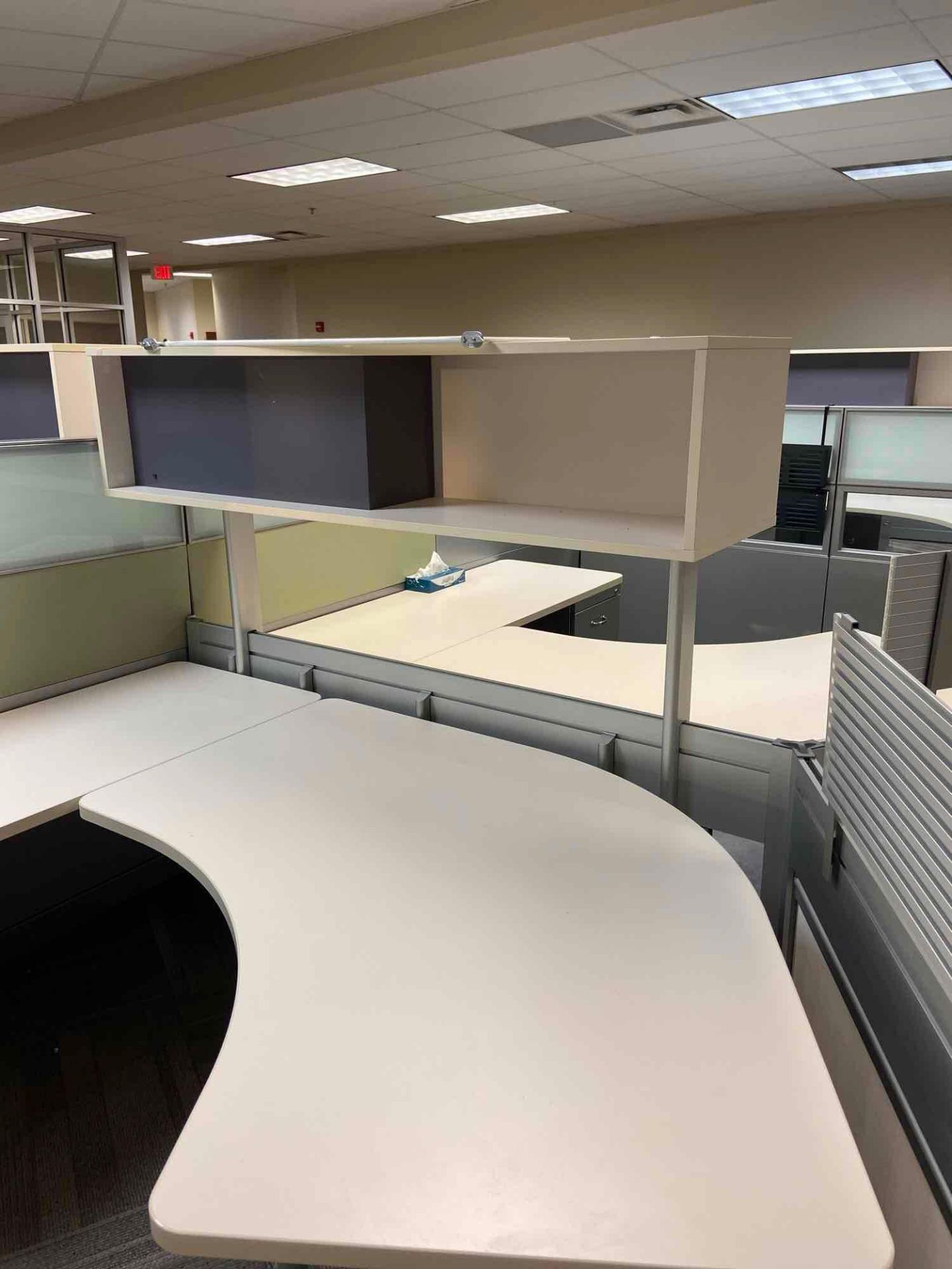 8-Sectional Cubicle w/ U-Shaped Table, 2-Drawer Box Files and Over Head Hutches - Image 7 of 9