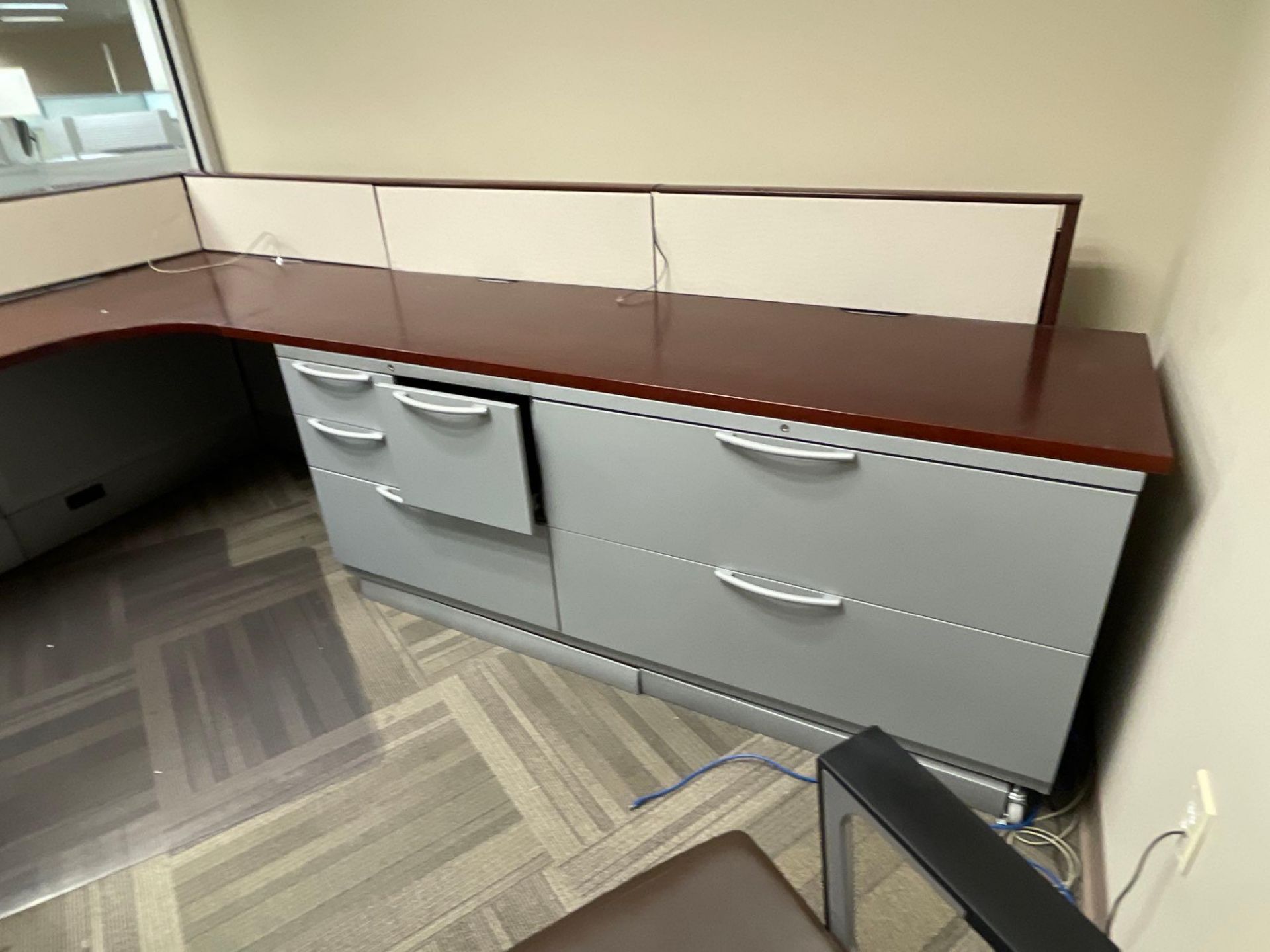 U-Shaped Laminate Desk w/ (1) 3-Drawer Box Filing Cabinet and 6-Drawer Cabinet - Image 2 of 3