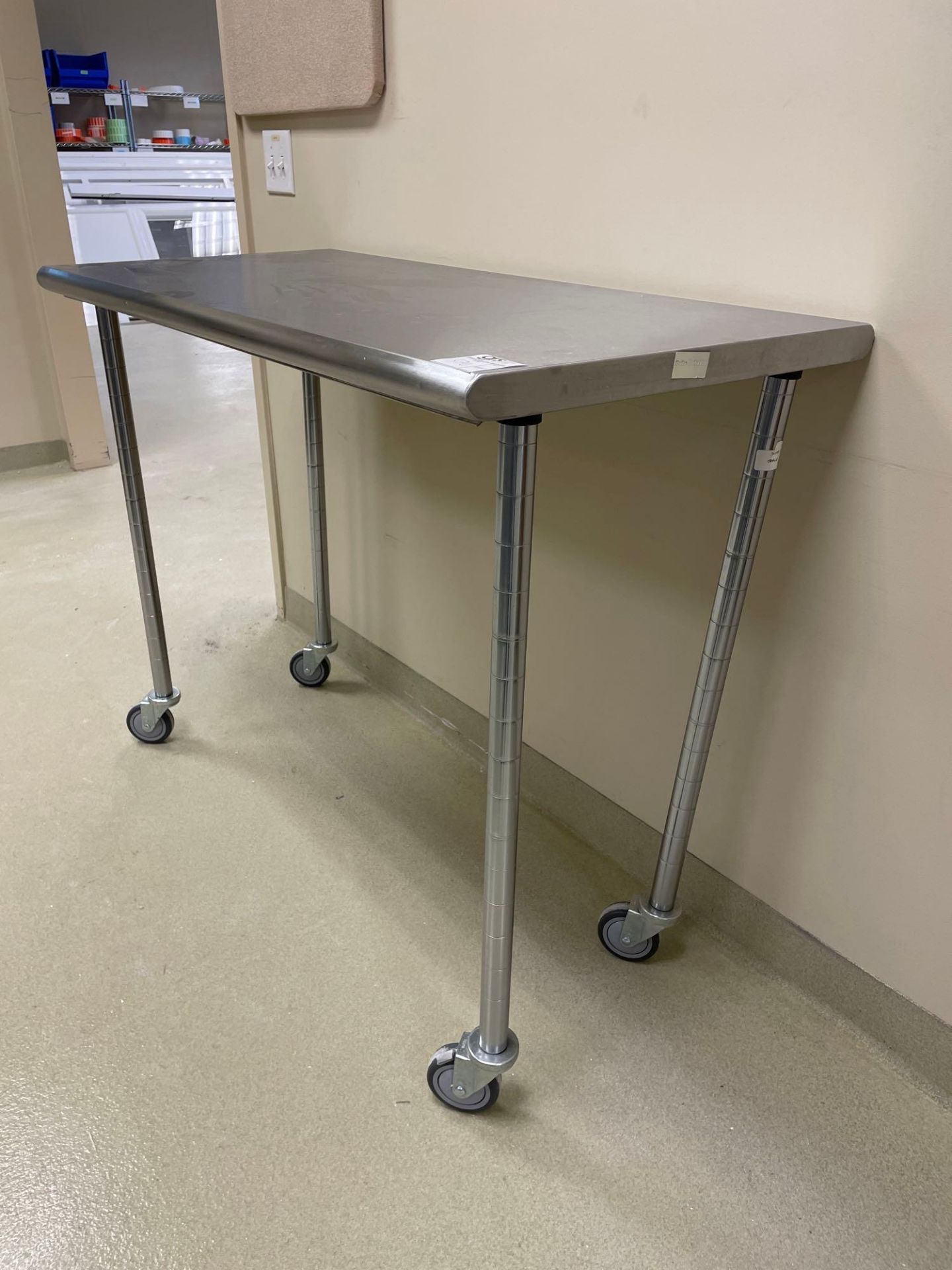 Stainless Top Table w/ Wire Shelf Legs on Casters - Image 3 of 3