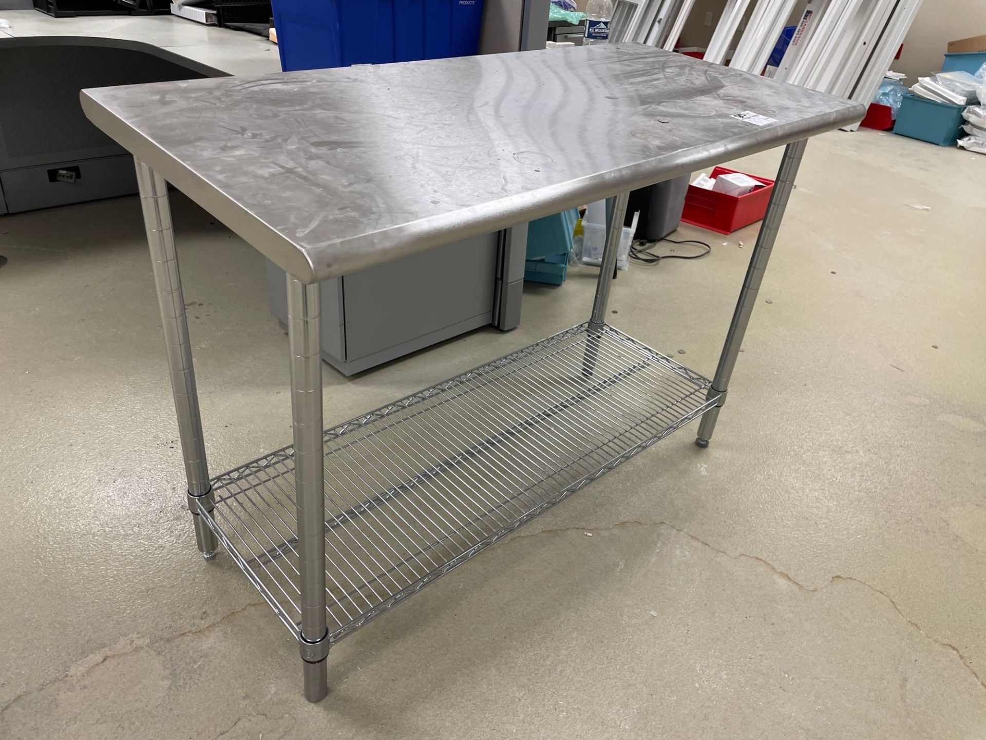 Stainless Top Table w/ Wire Legs and Shelf - Image 2 of 3