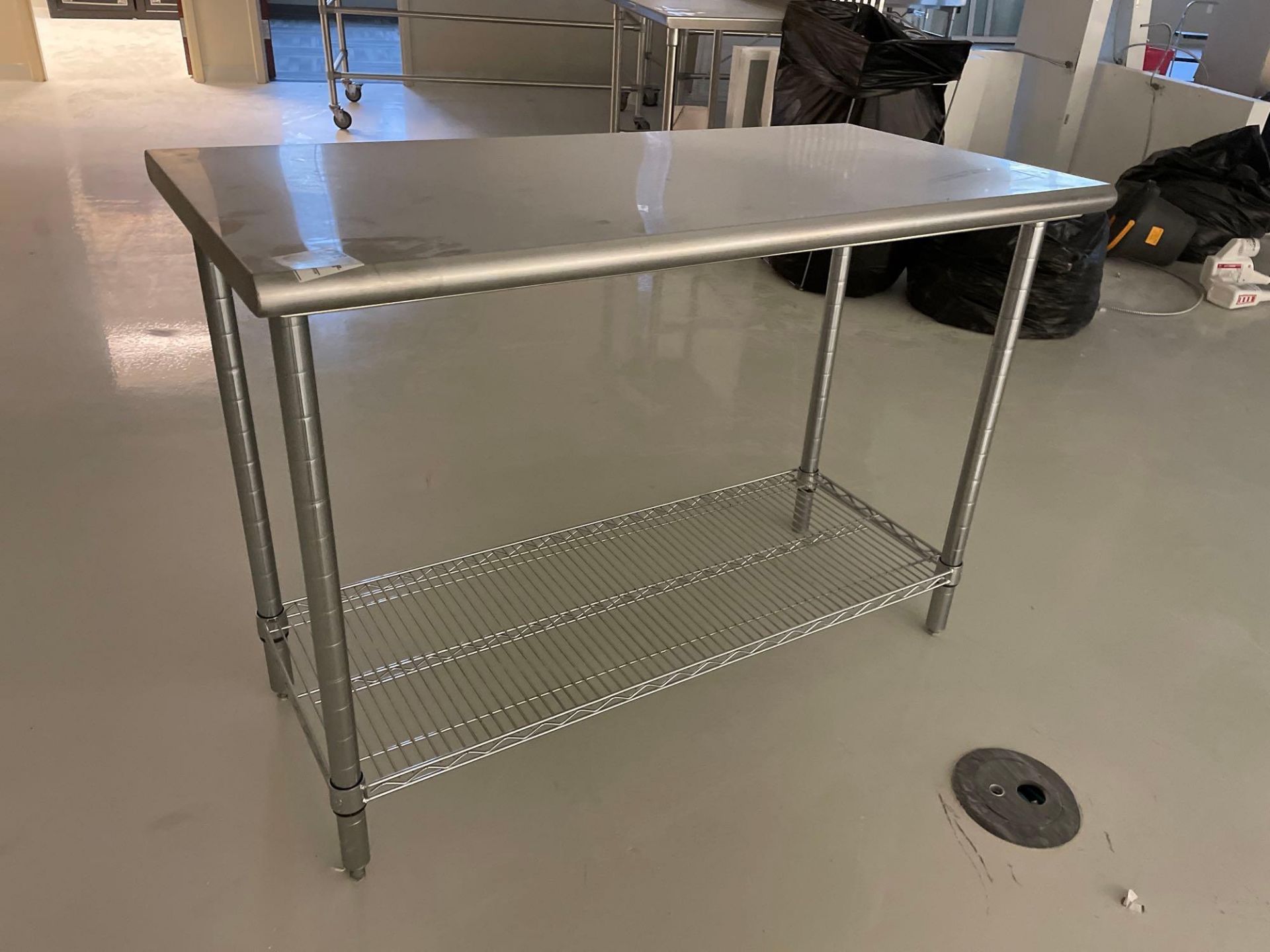 Stainless Table w/ Wire Legs and Undershelf