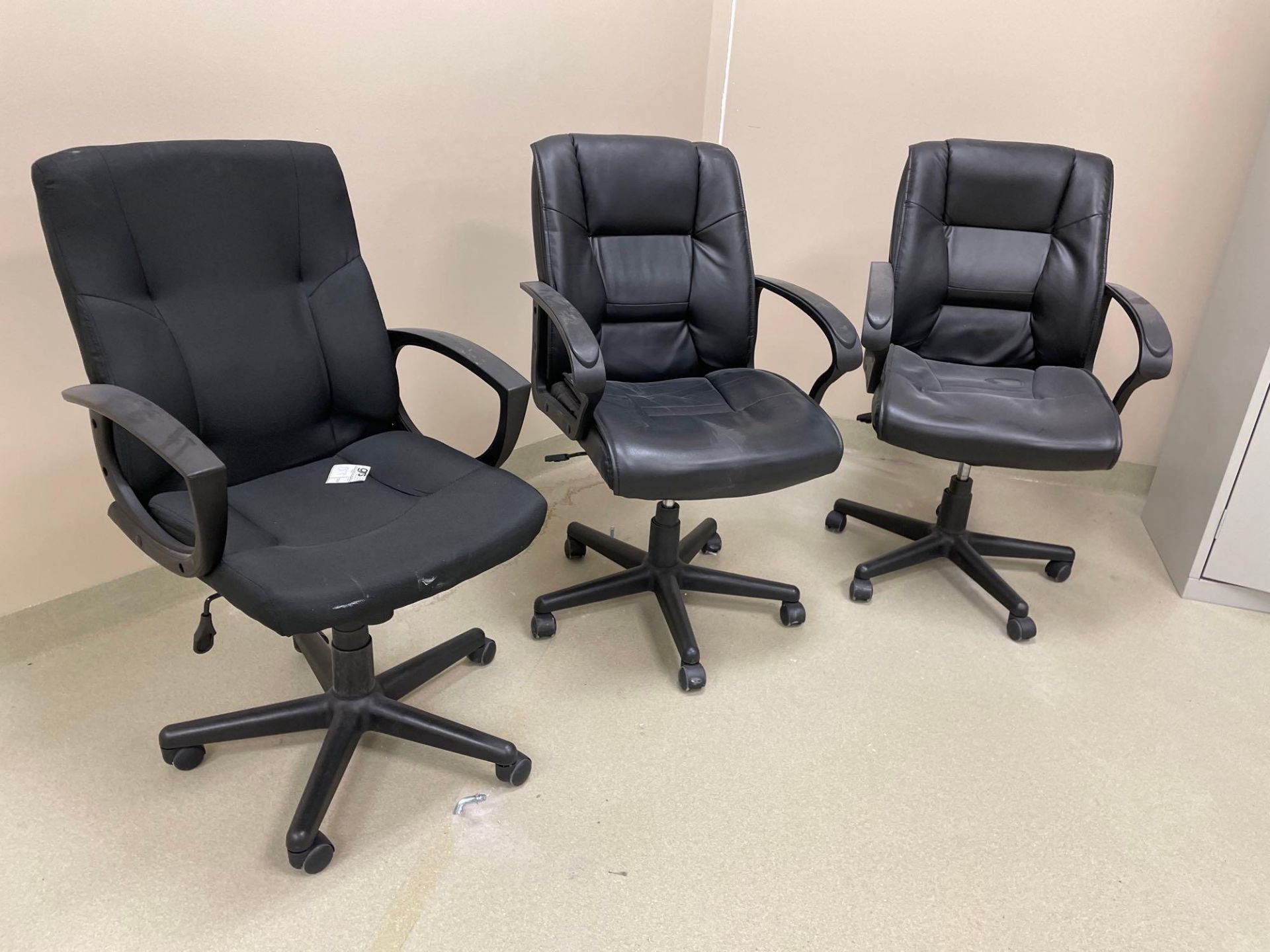 (2) Faux Leather Office Chairs w/ (1) Task Chair