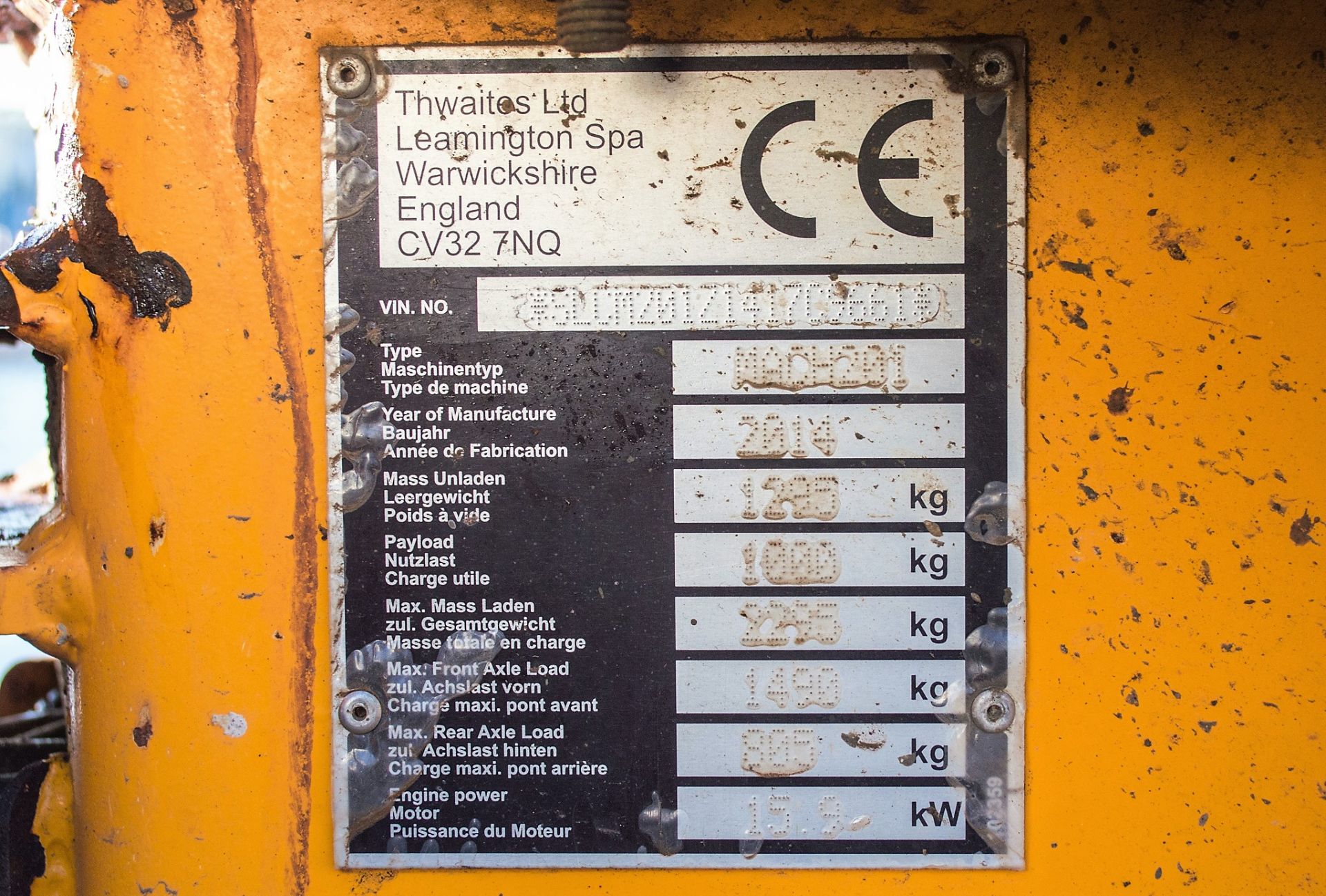 Thwaites 1 tonne hi-tip dumper Year: 2014 S/N: 141709661 Recorded Hours: 1372 A656873 - Image 20 of 20