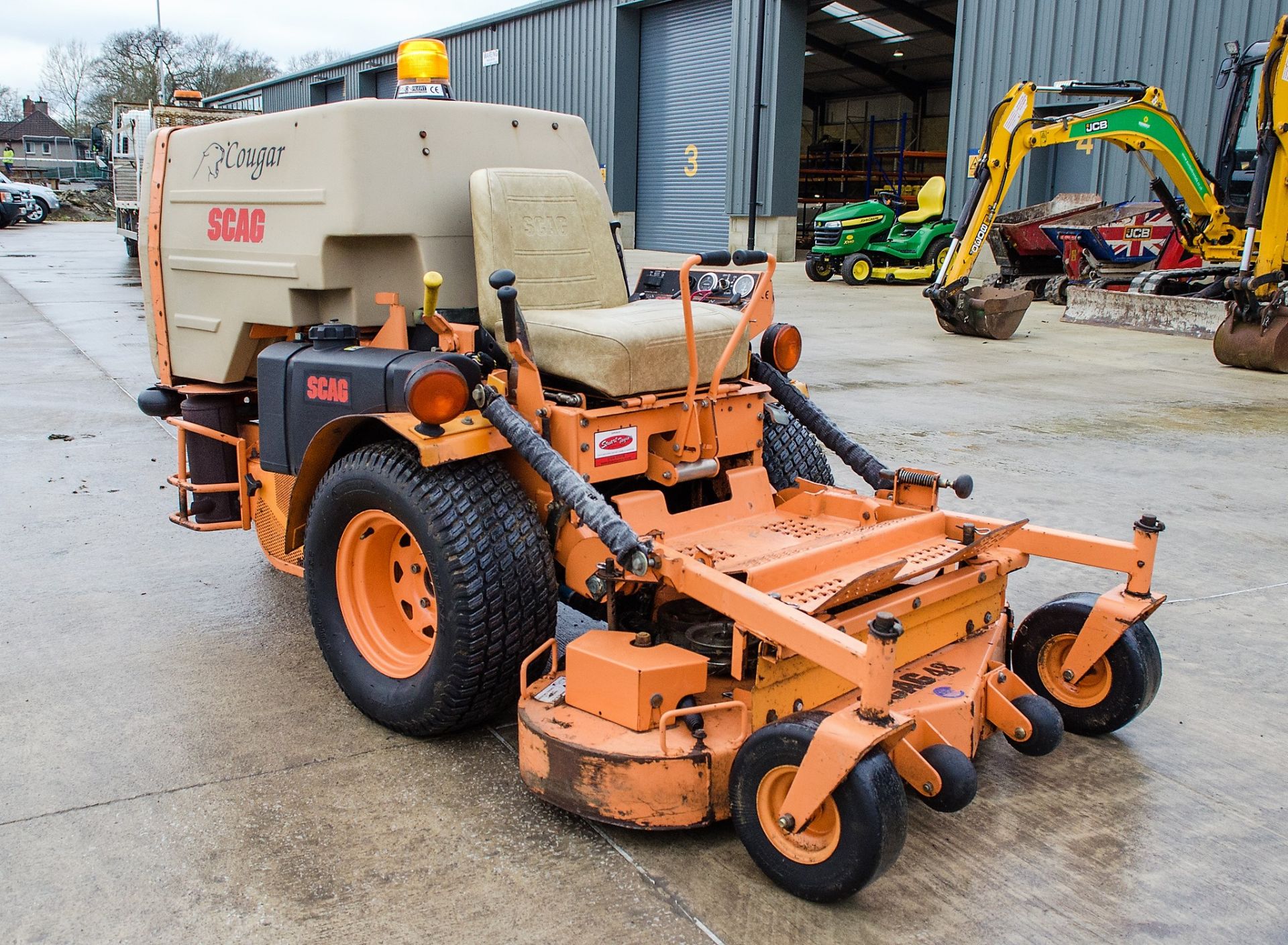 Scag Cougar petrol driven zero turn ride on lawnmover Recorded Hours: 584 c/w 48 inch cutting deck - Image 2 of 13