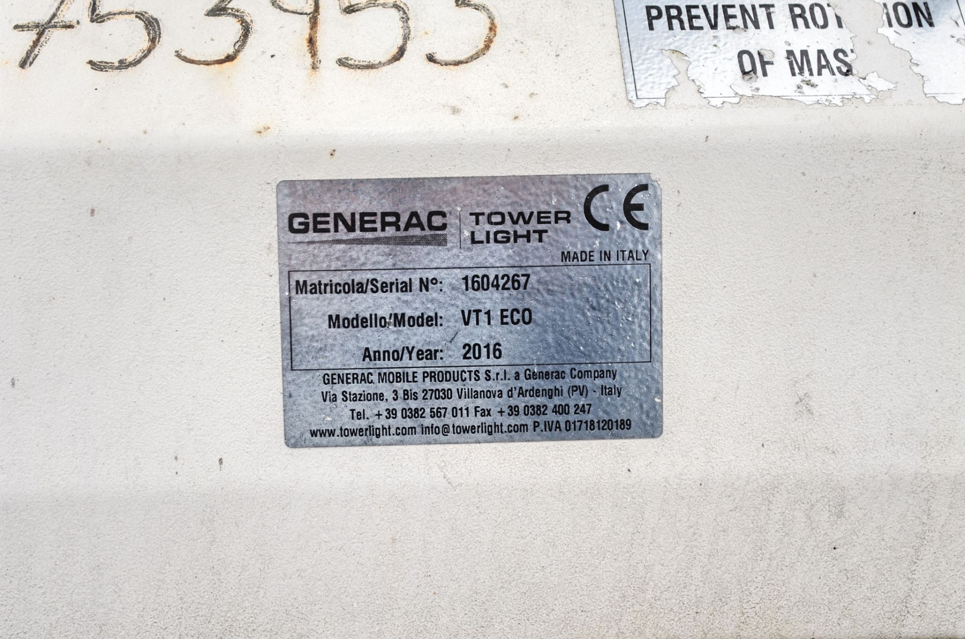 Generac VT1 Eco diesel driven fast tow lighting tower Year: 2016 S/N: 1604267 Recorded Hours: - Image 5 of 5