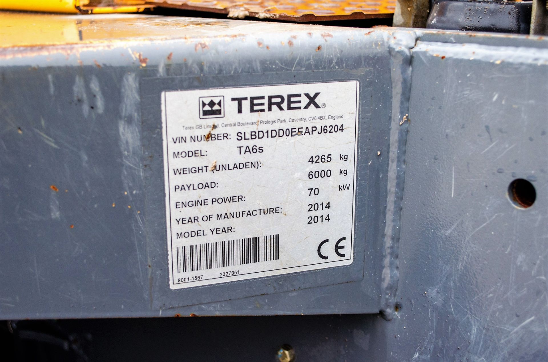 Terex 6 tonne swivel skip dumper Year: 2014 S/N: EEAPJ6204 Recorded Hours: 1329 A641691 - Image 19 of 21