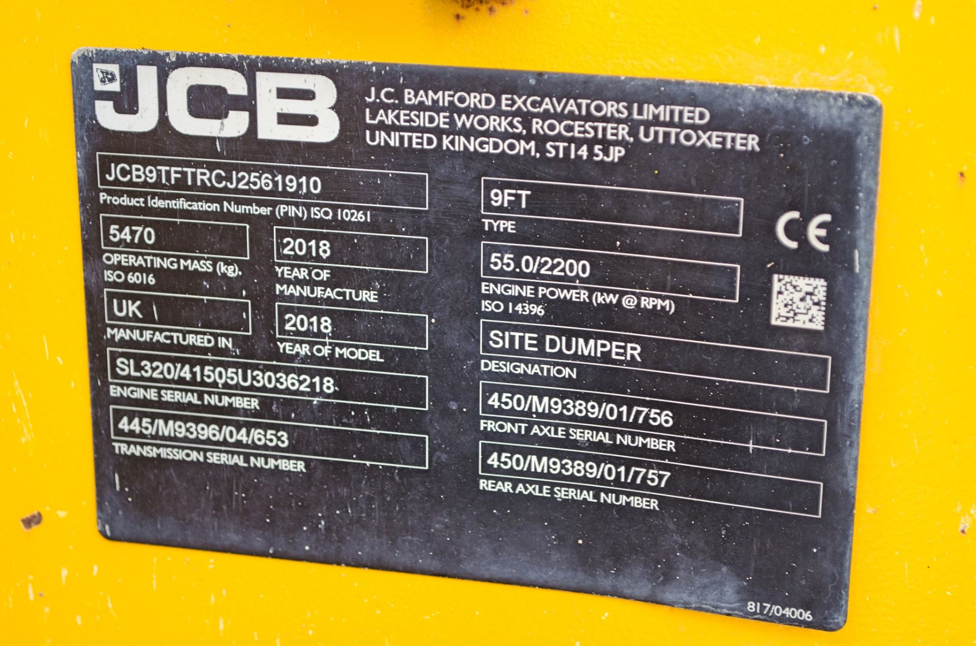 JCB 9 tonne straight skip dumper  Year: 2018 S/N: 2561910 Recorded Hours: 1438 - Image 20 of 20