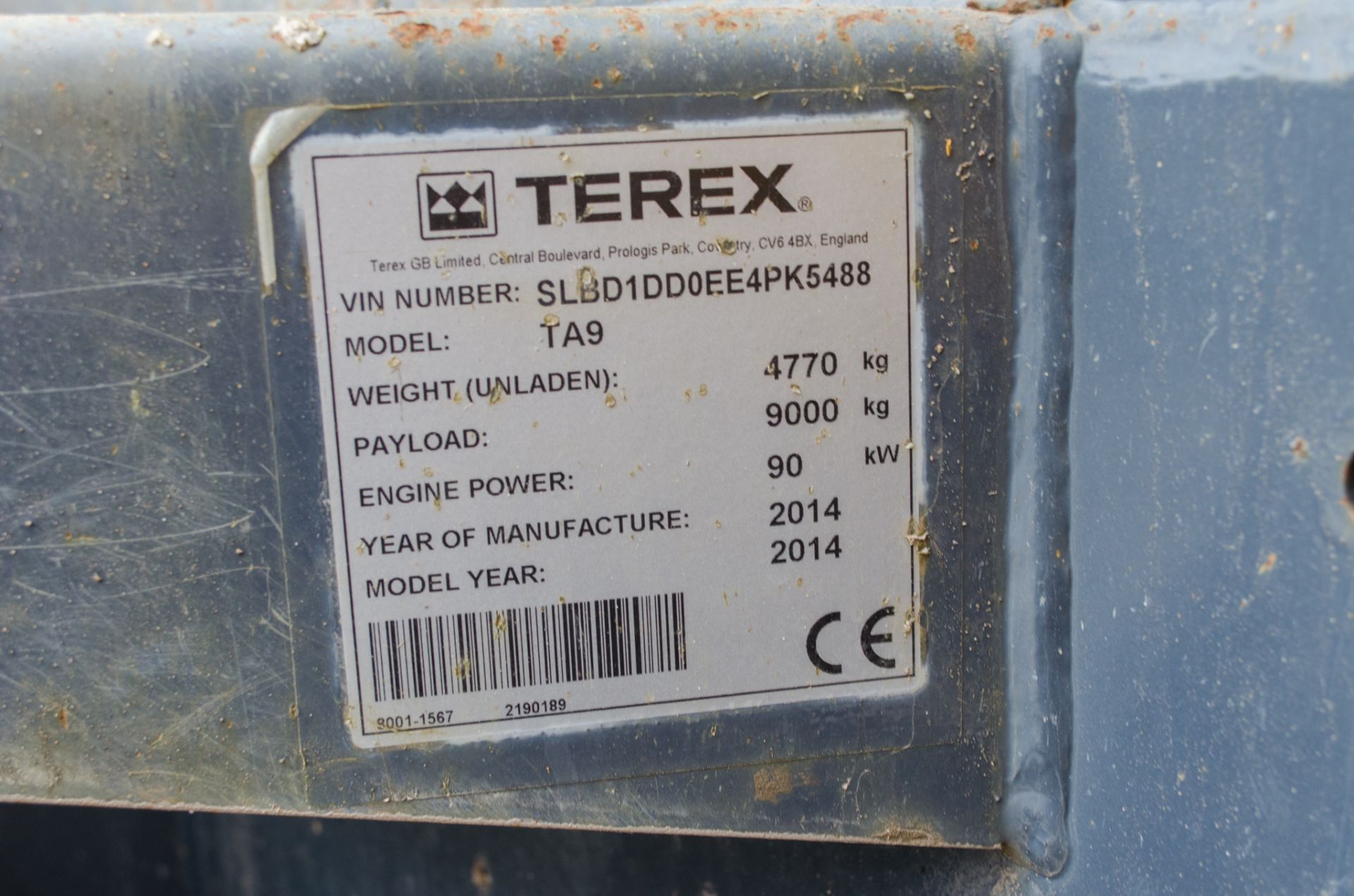 Terex TA9 9 tonne straight skip dumper Year: 2014 S/N: EE4PK5488 Recorded Hours: 2115 1857 - Image 21 of 21