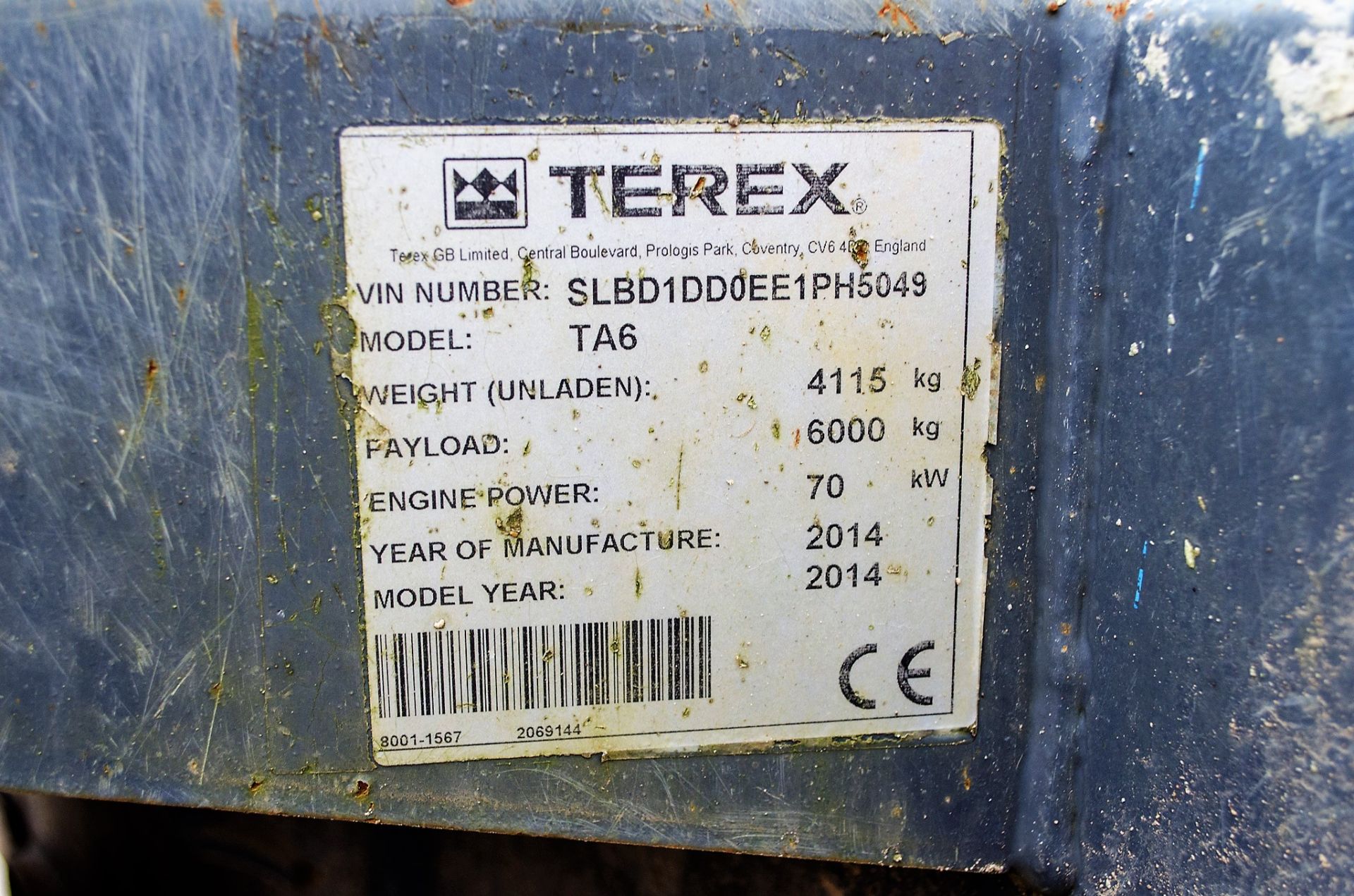 Terex TA6 6 tonne straight skip dumper Year: 2014 S/N: EE1PH5049 Recorded Hours: 1905 D1742 - Image 21 of 21