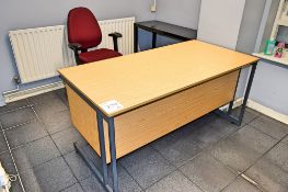 Double pedestal desk, 3 drawer filing cabinet, 2 workstations, corner unit, 3 drawer pedestal and