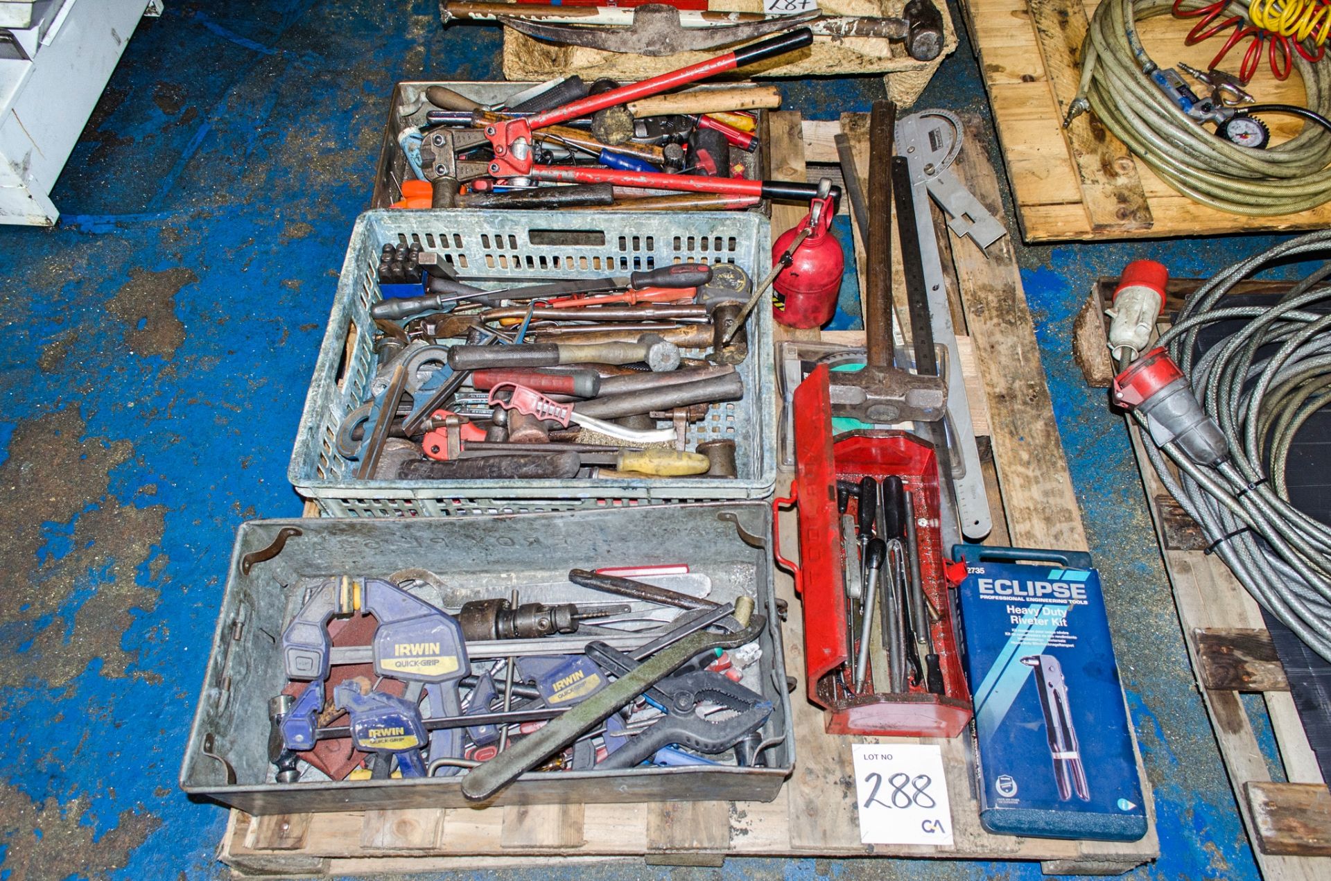 Pallet of misc. hand tools as photographed