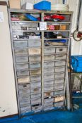 2 - double door steel cabinets & steel component drawer c/w contents as photographed